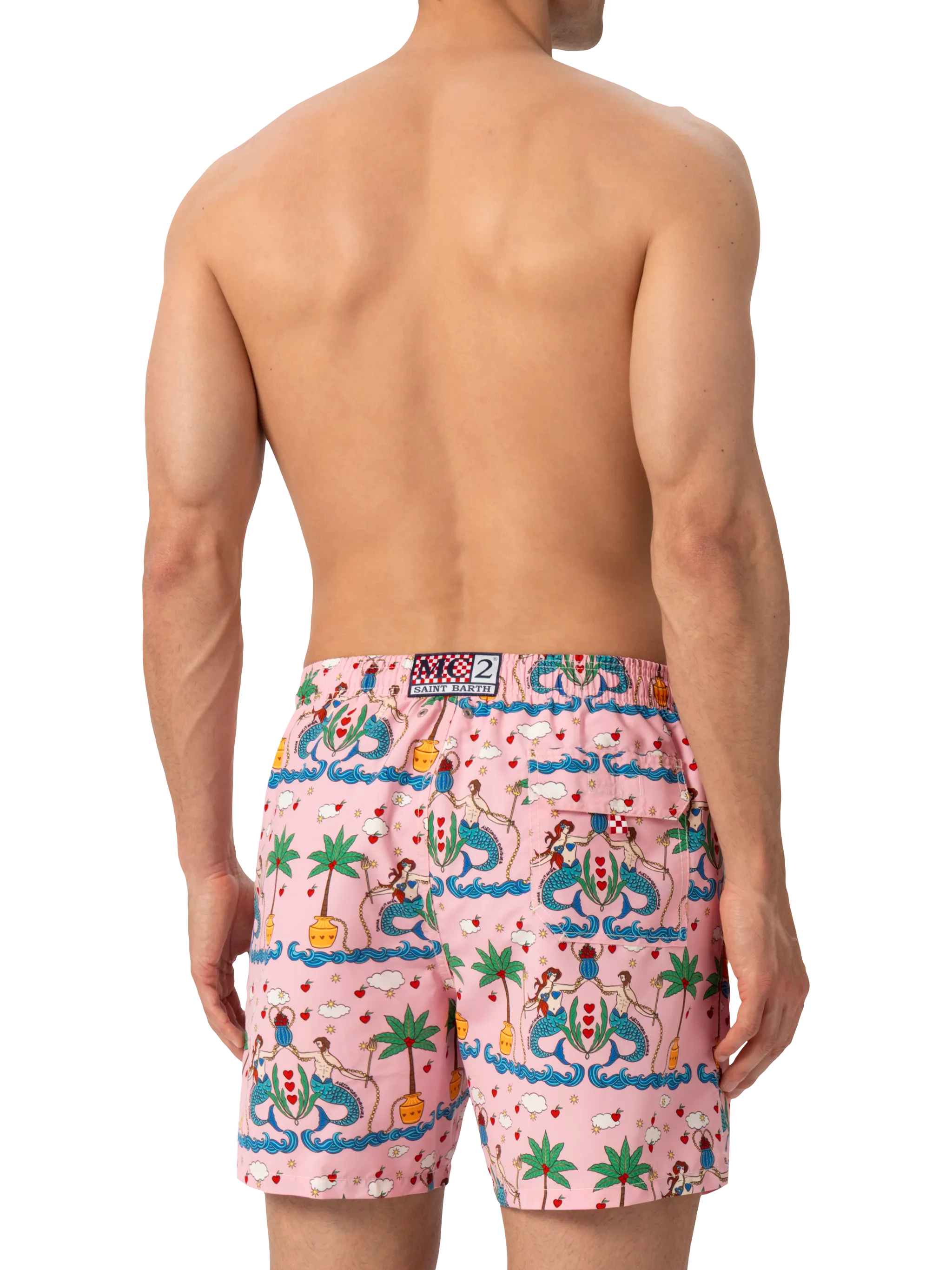Mid-Length Gustavia Swim-Shorts With Mermaid Print | Alessandro Enriquez Special Edition Pink Swimshort
