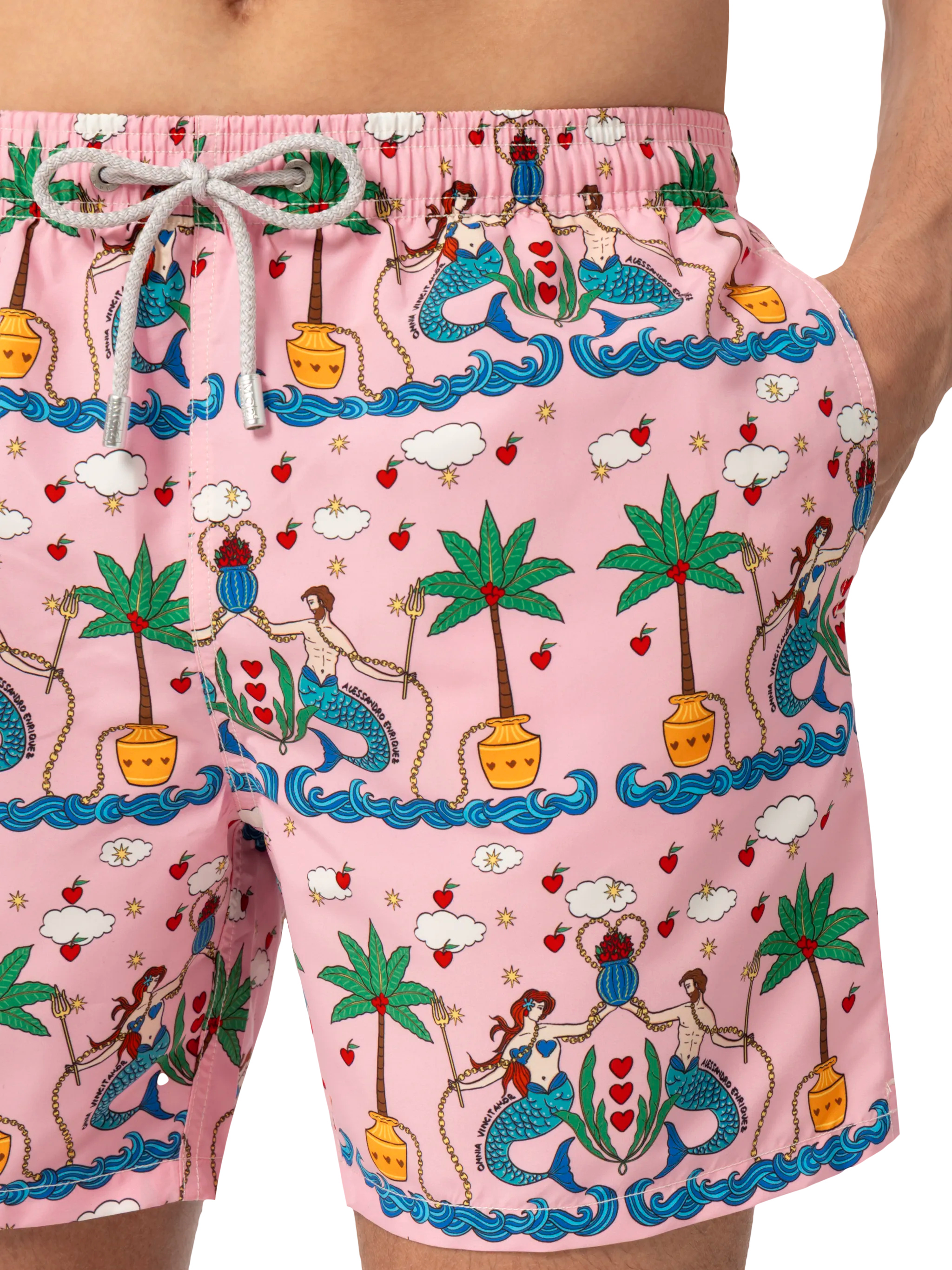 Mid-Length Gustavia Swim-Shorts With Mermaid Print | Alessandro Enriquez Special Edition Pink Swimshort