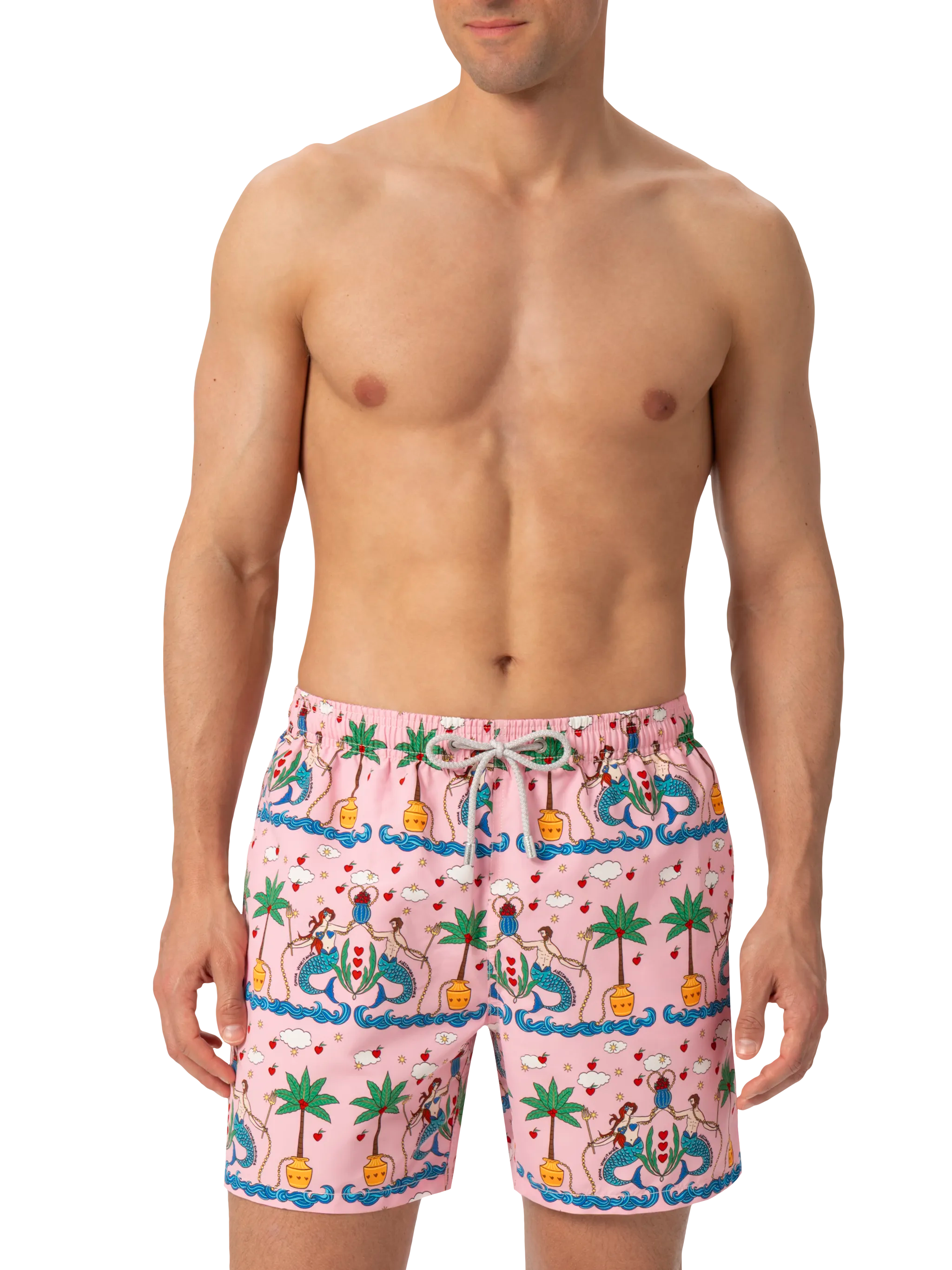 Mid-Length Gustavia Swim-Shorts With Mermaid Print | Alessandro Enriquez Special Edition Pink Swimshort