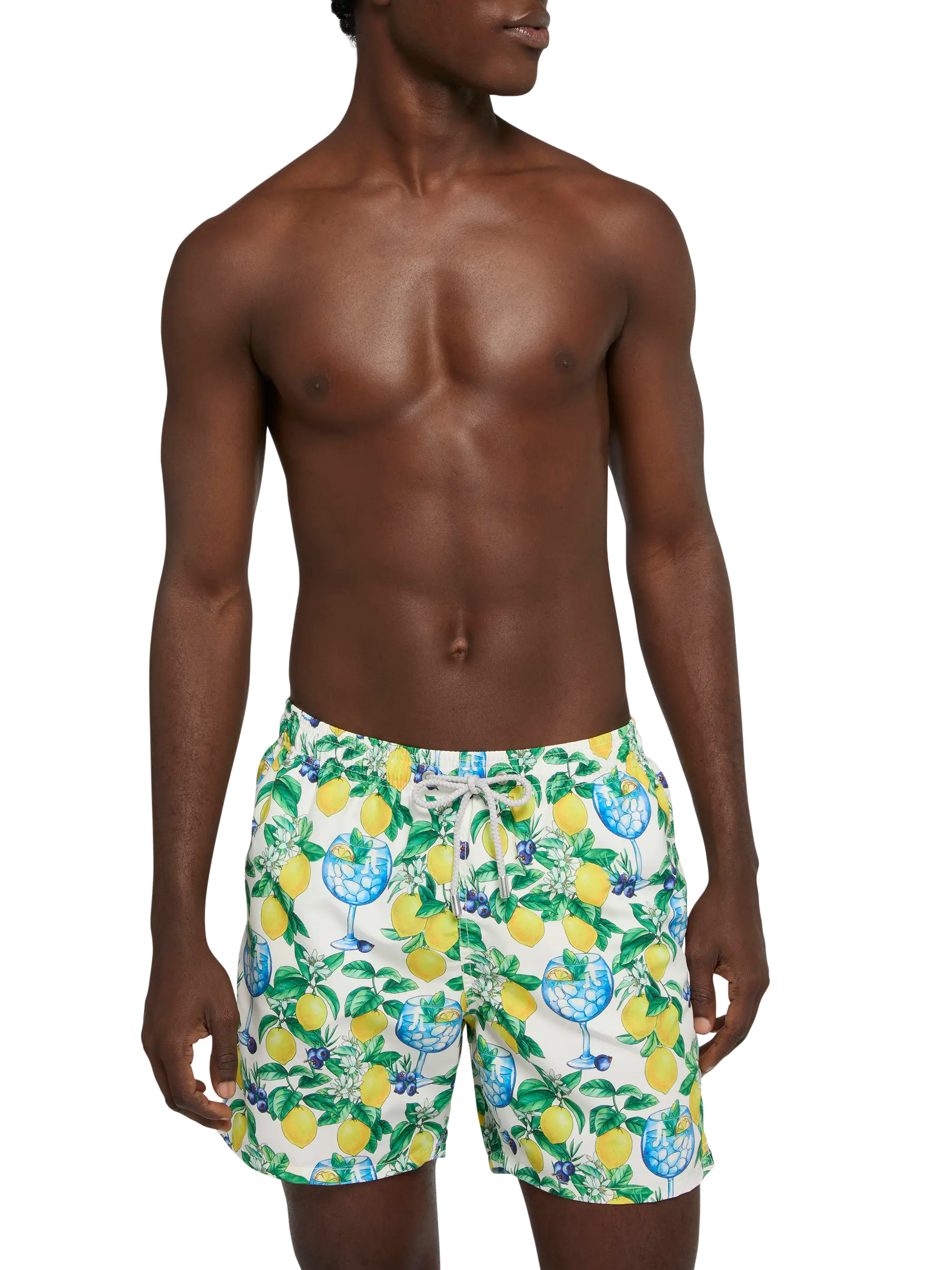 Mid-Length Gustavia Swim-Shorts With Gin And Lemons Print White Swimshort