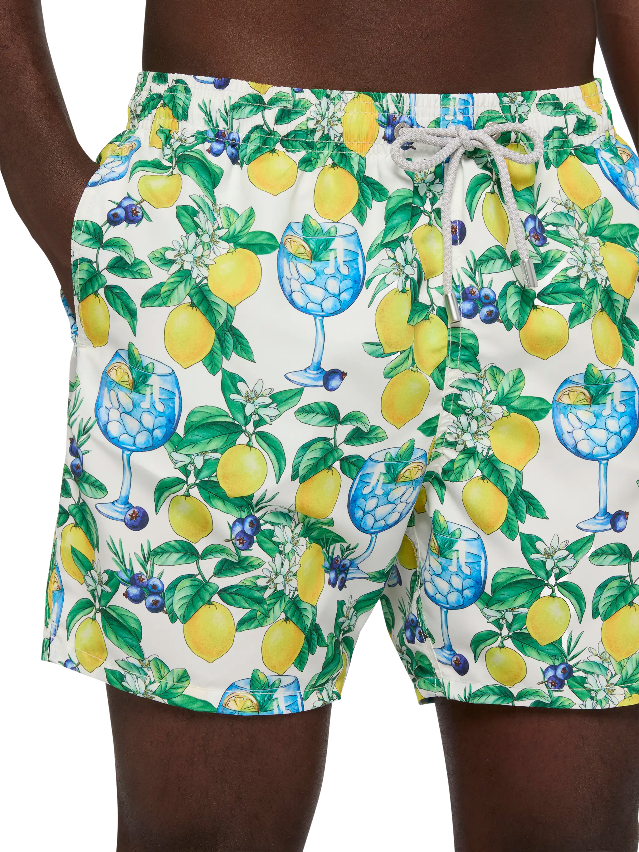 Mid-Length Gustavia Swim-Shorts With Gin And Lemons Print White Swimshort