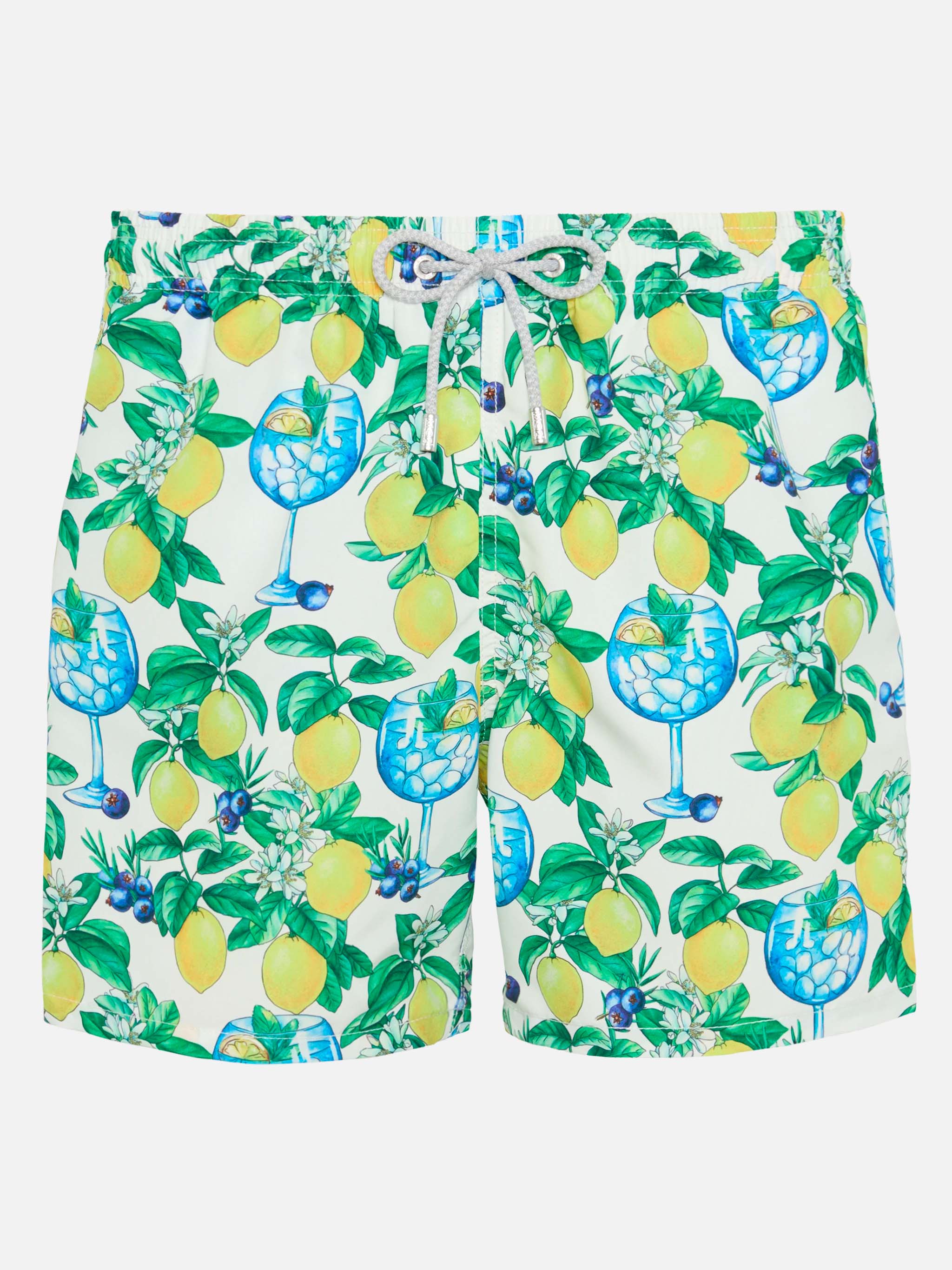 Mid-Length Gustavia Swim-Shorts With Gin And Lemons Print White Swimshort