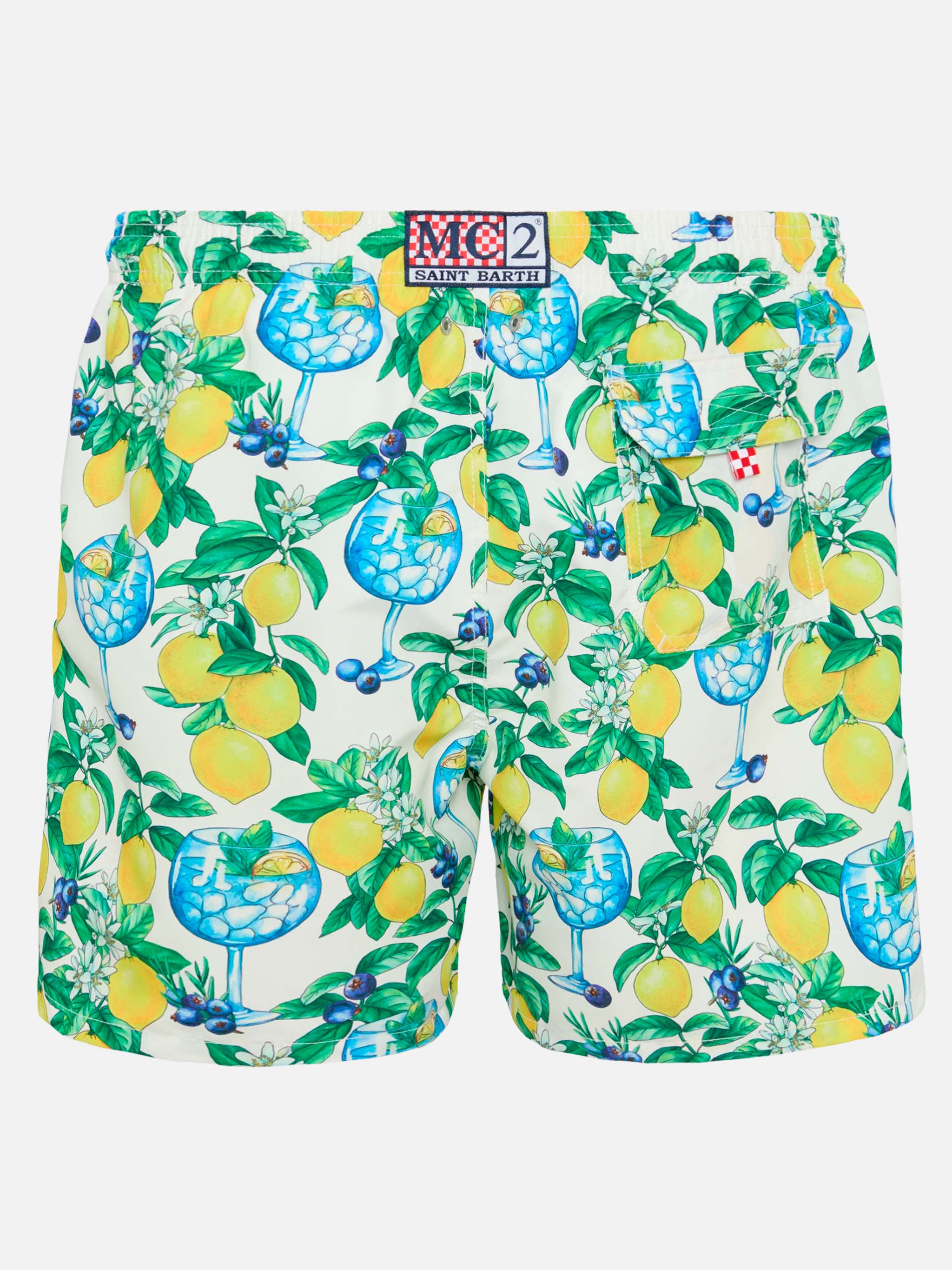 Mid-Length Gustavia Swim-Shorts With Gin And Lemons Print White Swimshort