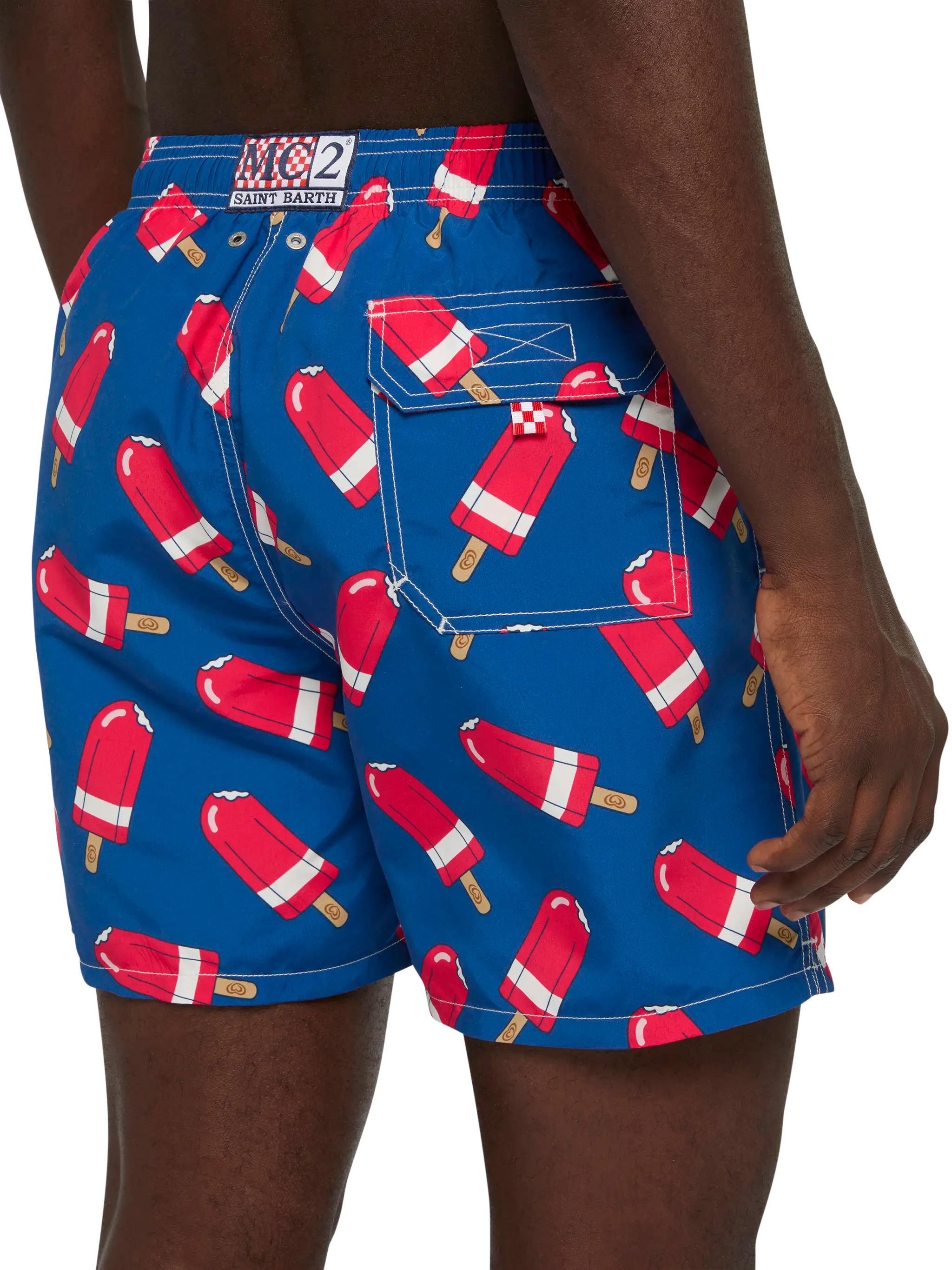 Mid-Length Gustavia Swim-Shorts With Fior Di Fragola Print | Algida Special Edition Blue Swimshort
