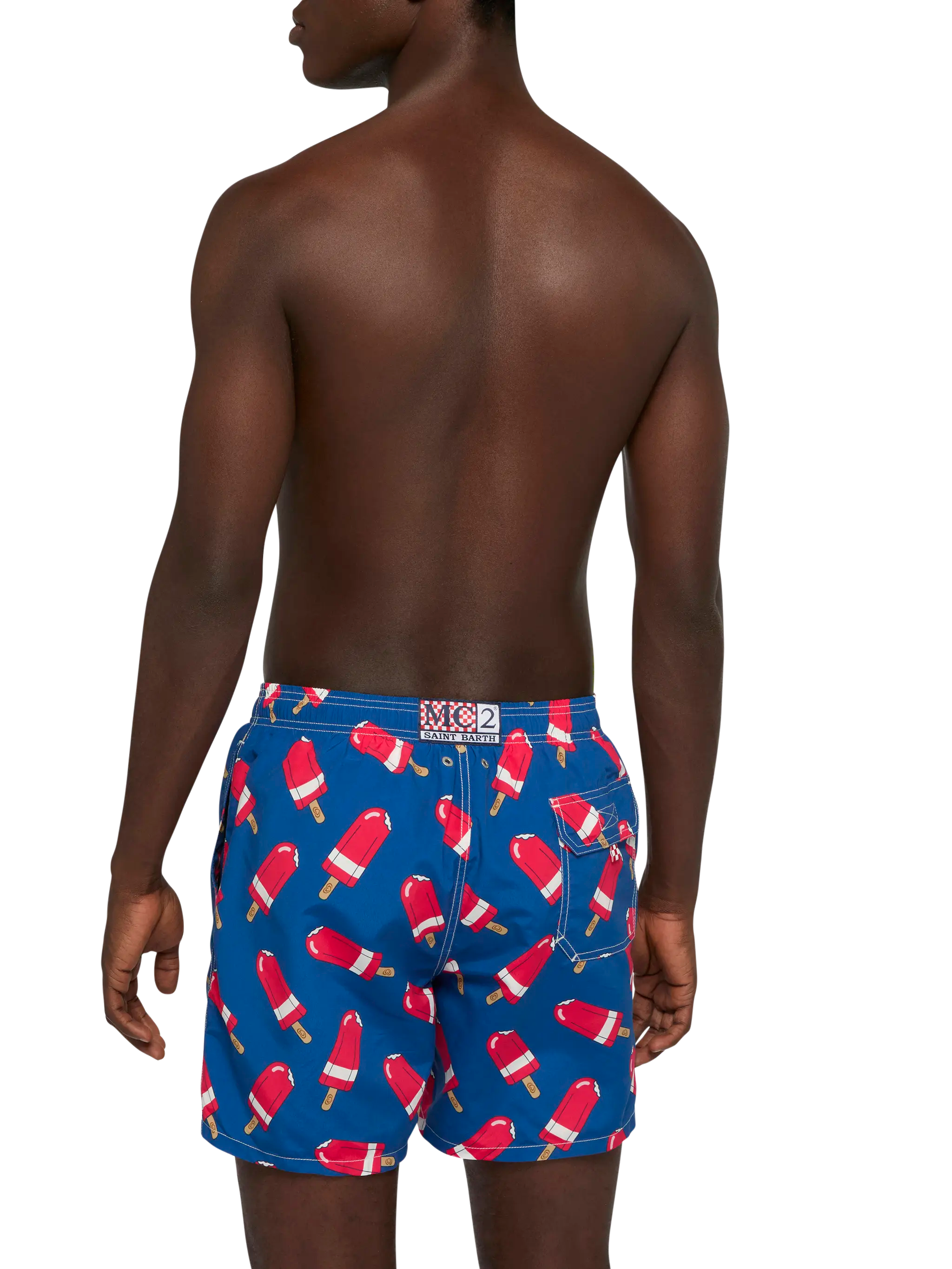 Mid-Length Gustavia Swim-Shorts With Fior Di Fragola Print | Algida Special Edition Blue Swimshort