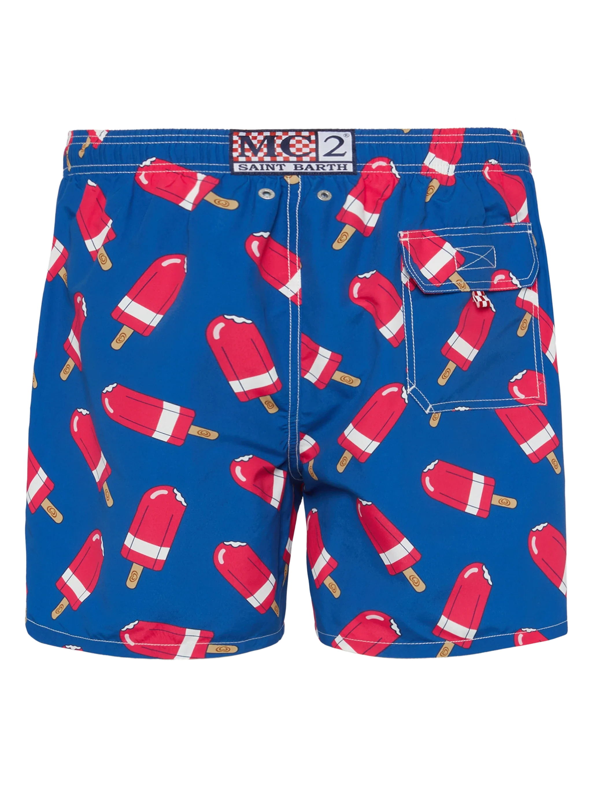 Mid-Length Gustavia Swim-Shorts With Fior Di Fragola Print | Algida Special Edition Blue Swimshort