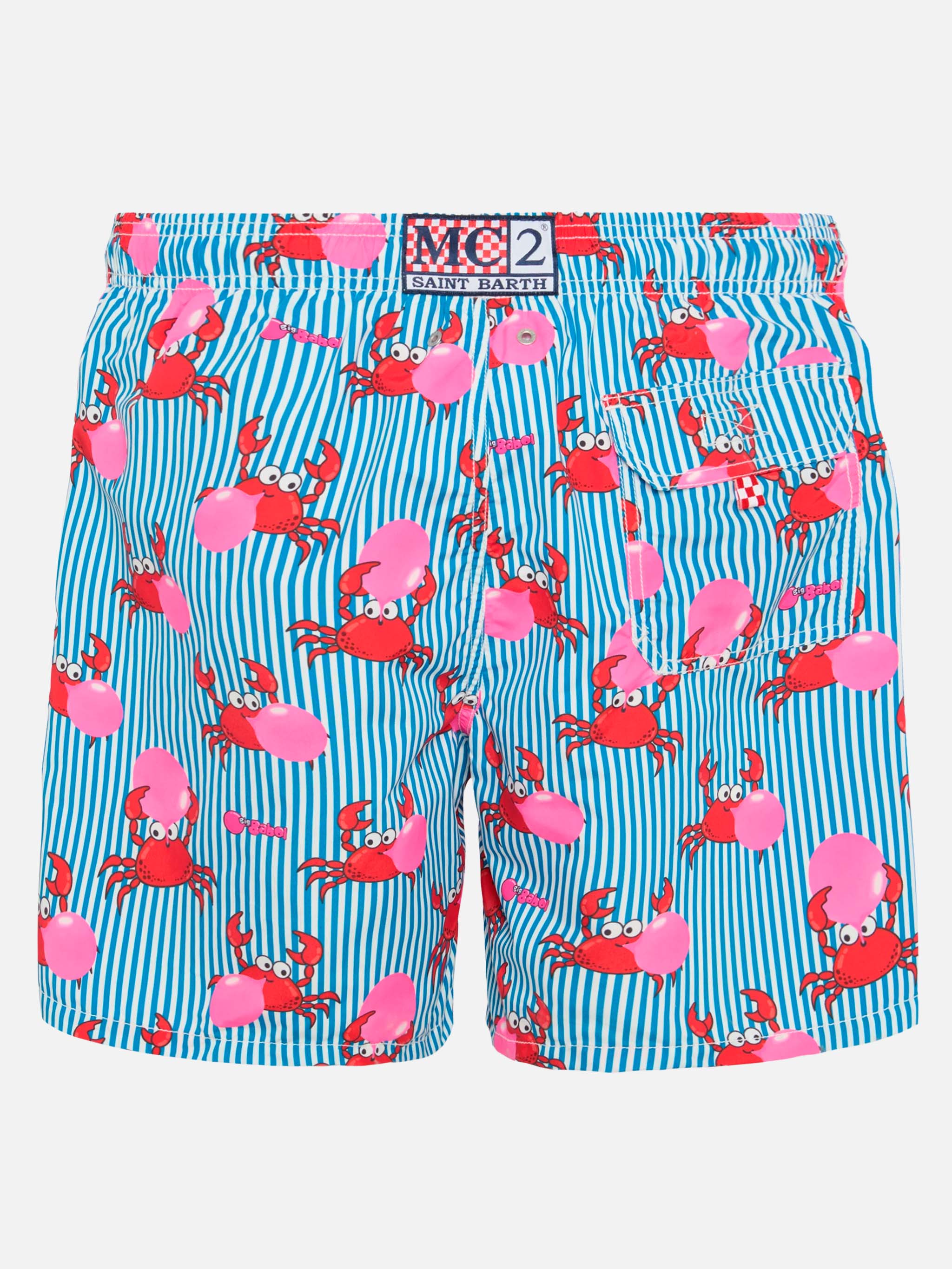 Mid-Length Gustavia Swim-Shorts With Big Babol Crab Print | Special Edition Blue Swimshort