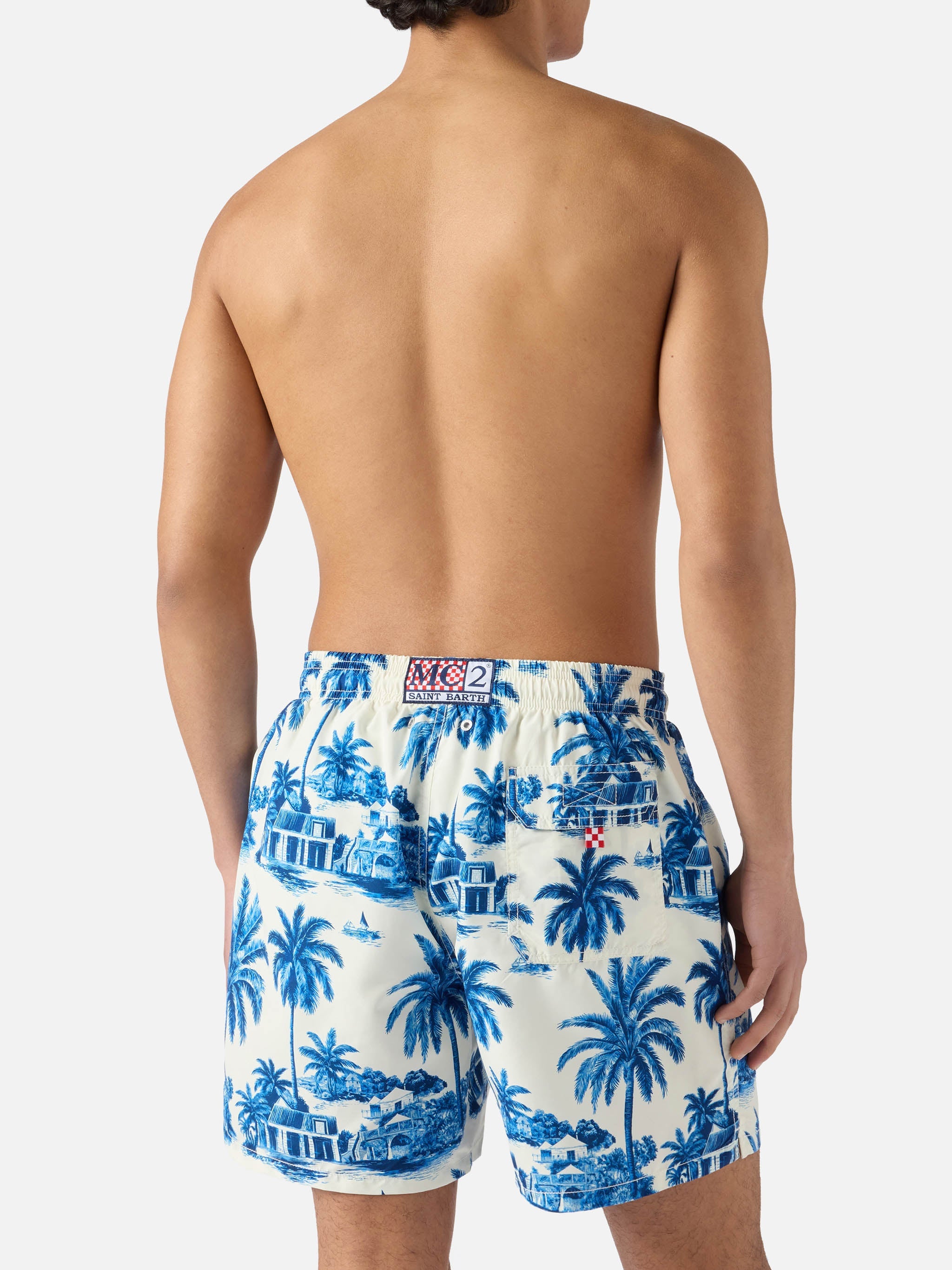 Gustavia Swim Shorts With Blue Toile De Jouy Print | Special Edition Swimshort