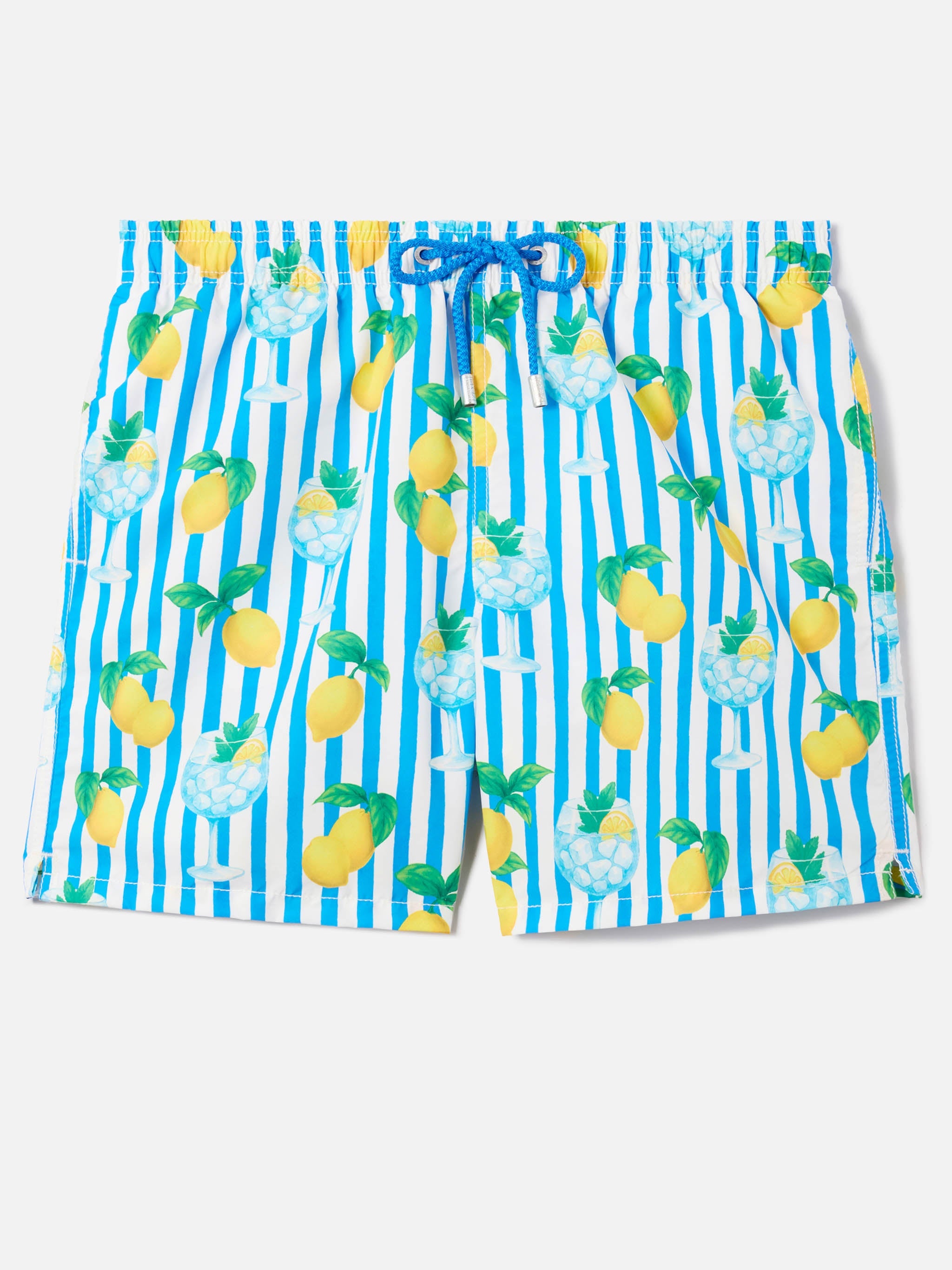 Gustavia Striped Swim Shorts With Gin Tonic And Lemon Print Blue Swimshort