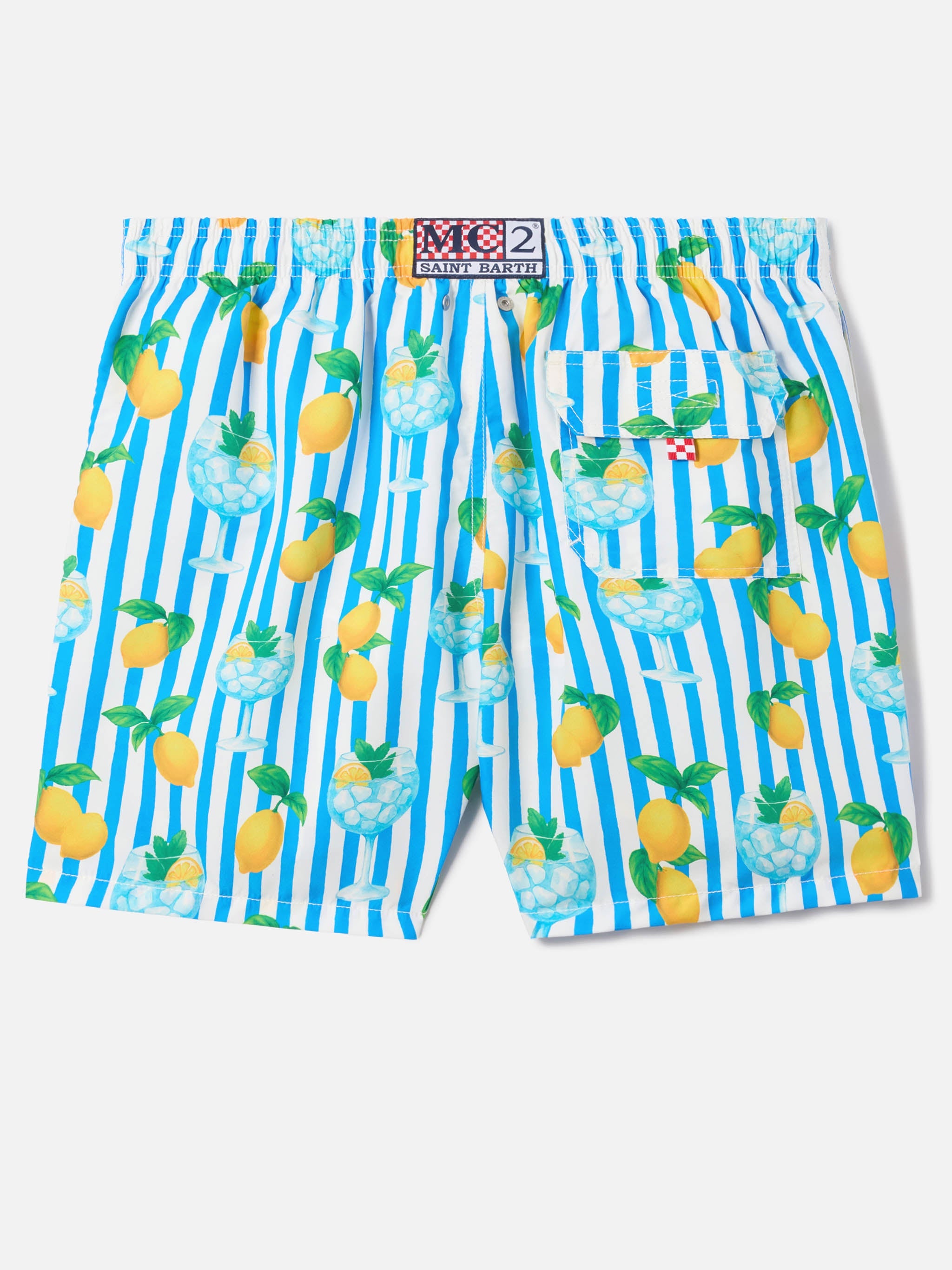 Gustavia Striped Swim Shorts With Gin Tonic And Lemon Print Blue Swimshort