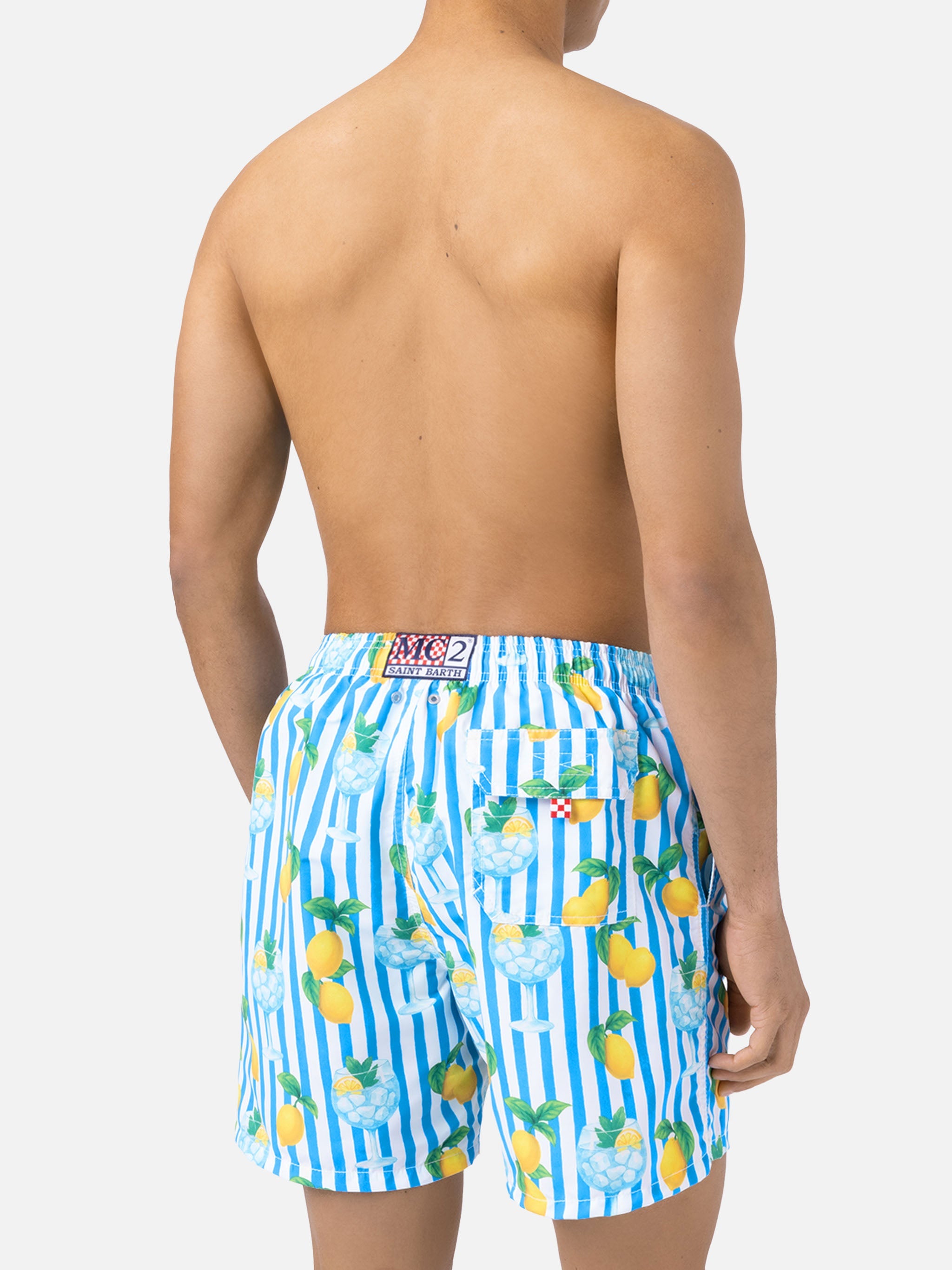 Gustavia Striped Swim Shorts With Gin Tonic And Lemon Print Blue Swimshort