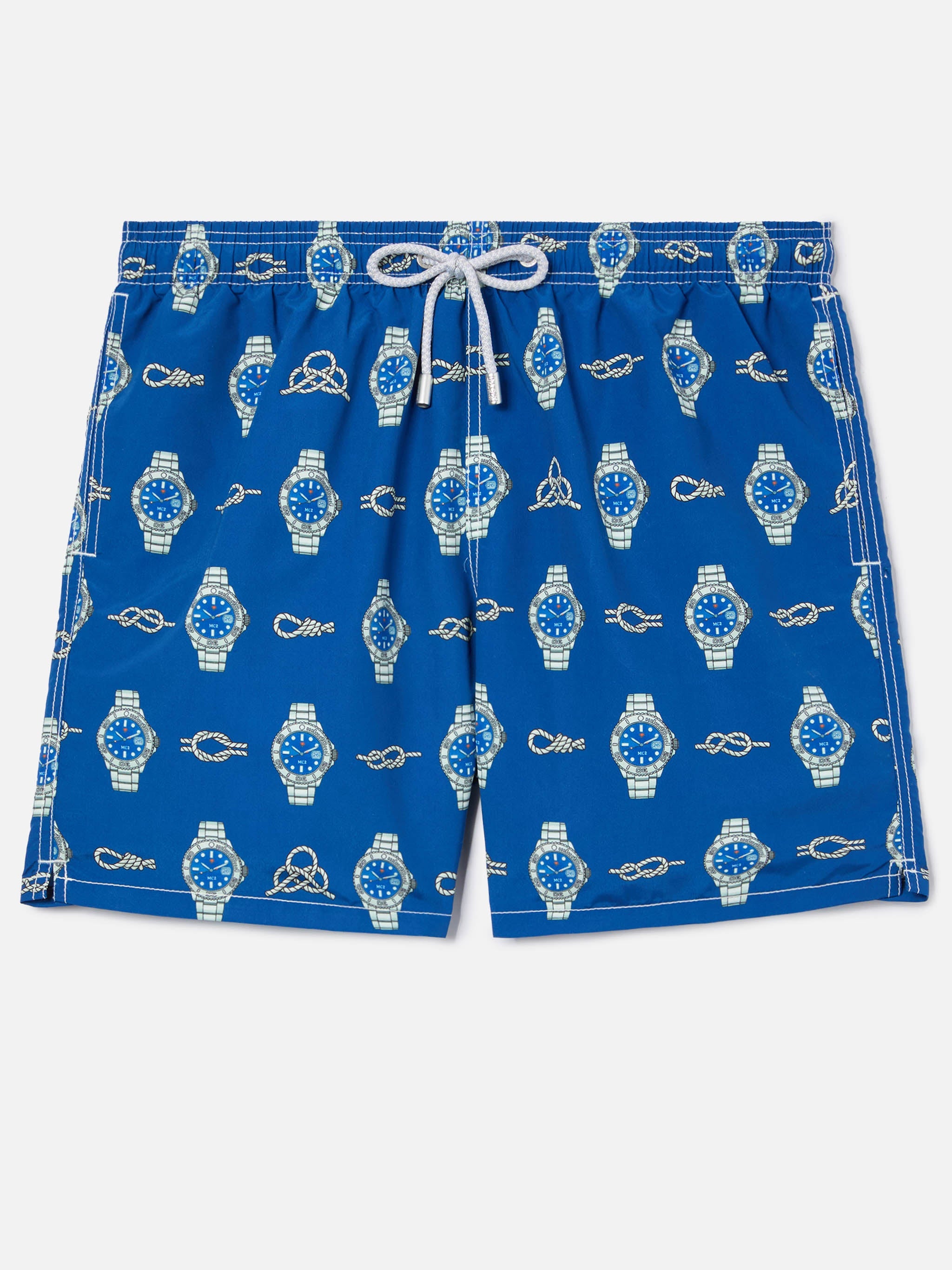 Gustavia Swim Shorts With Watches And Nautical Knots Print Blue Swimshort