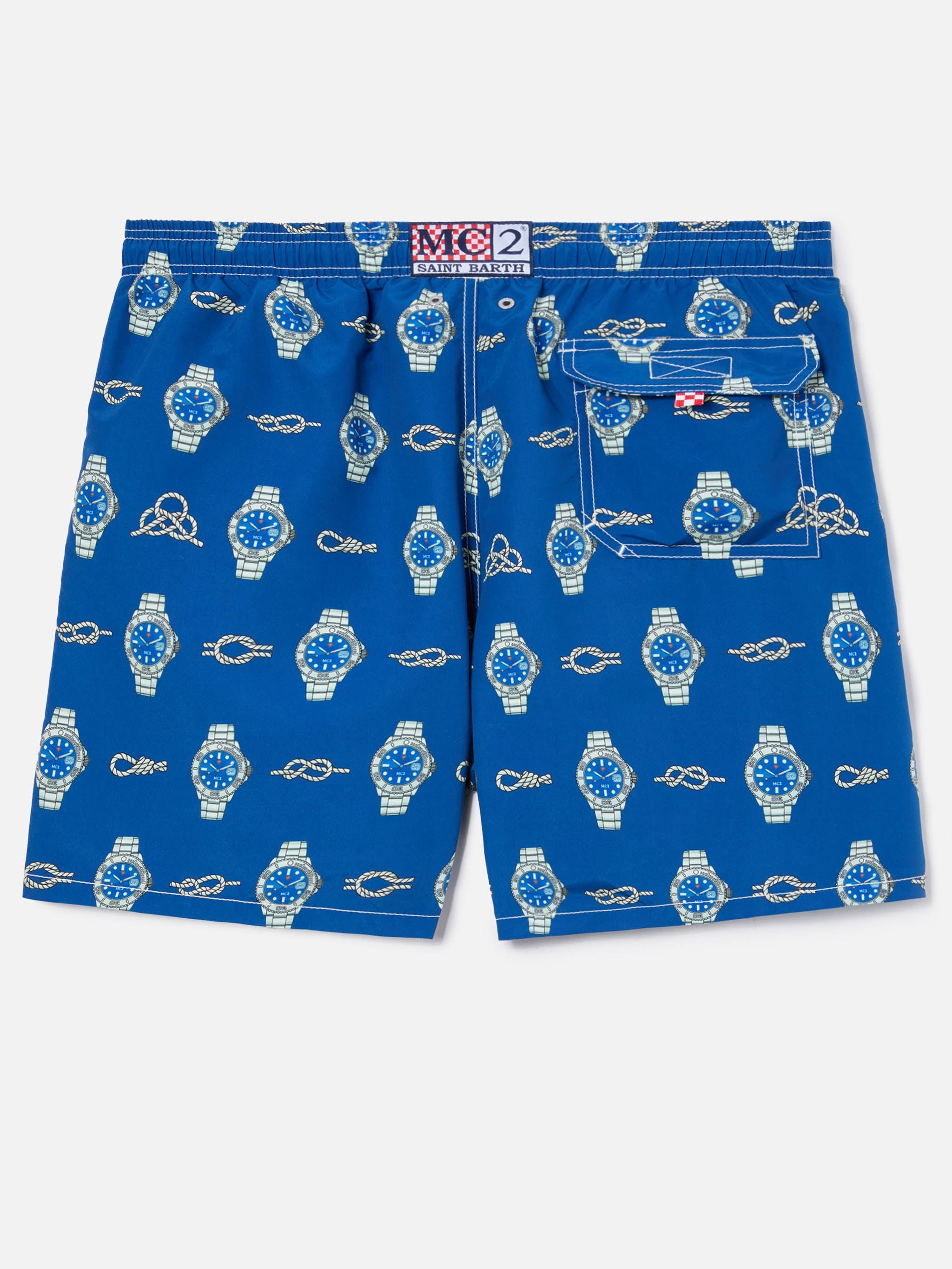 Gustavia Swim Shorts With Watches And Nautical Knots Print Blue Swimshort