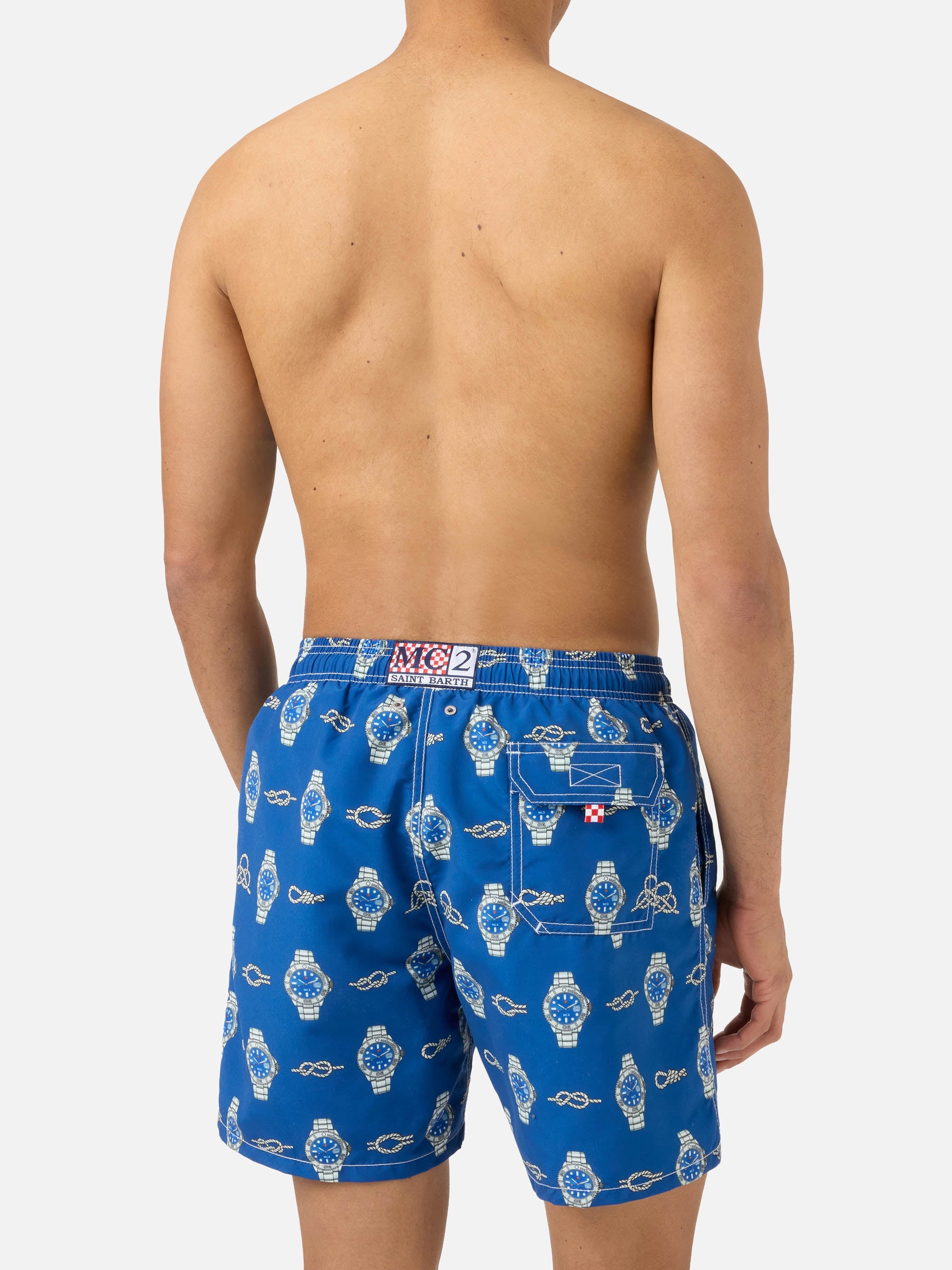 Gustavia Swim Shorts With Watches And Nautical Knots Print Blue Swimshort