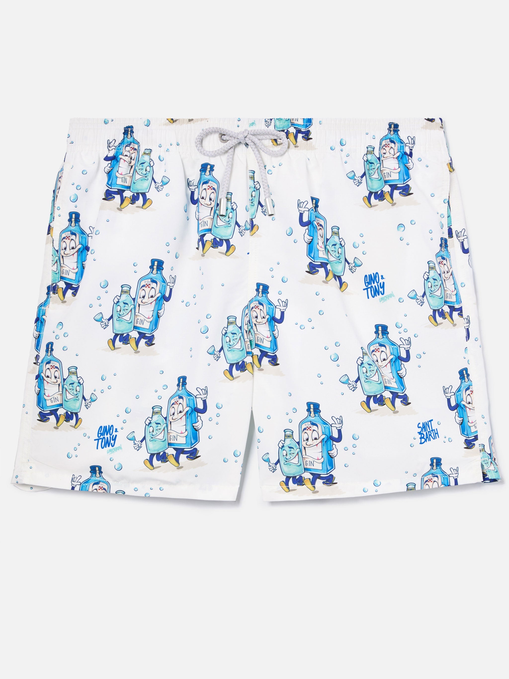 Gustavia Swim Shorts White With Gino & Tony Print | Special Edition Swimshort