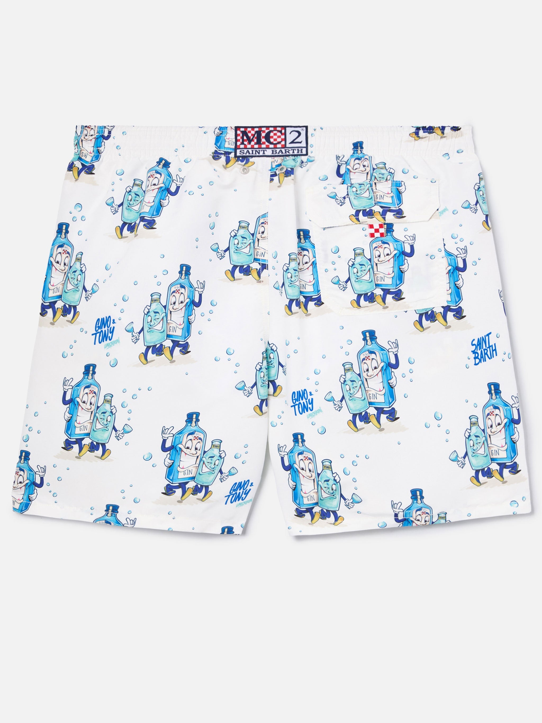 Gustavia Swim Shorts White With Gino & Tony Print | Special Edition Swimshort