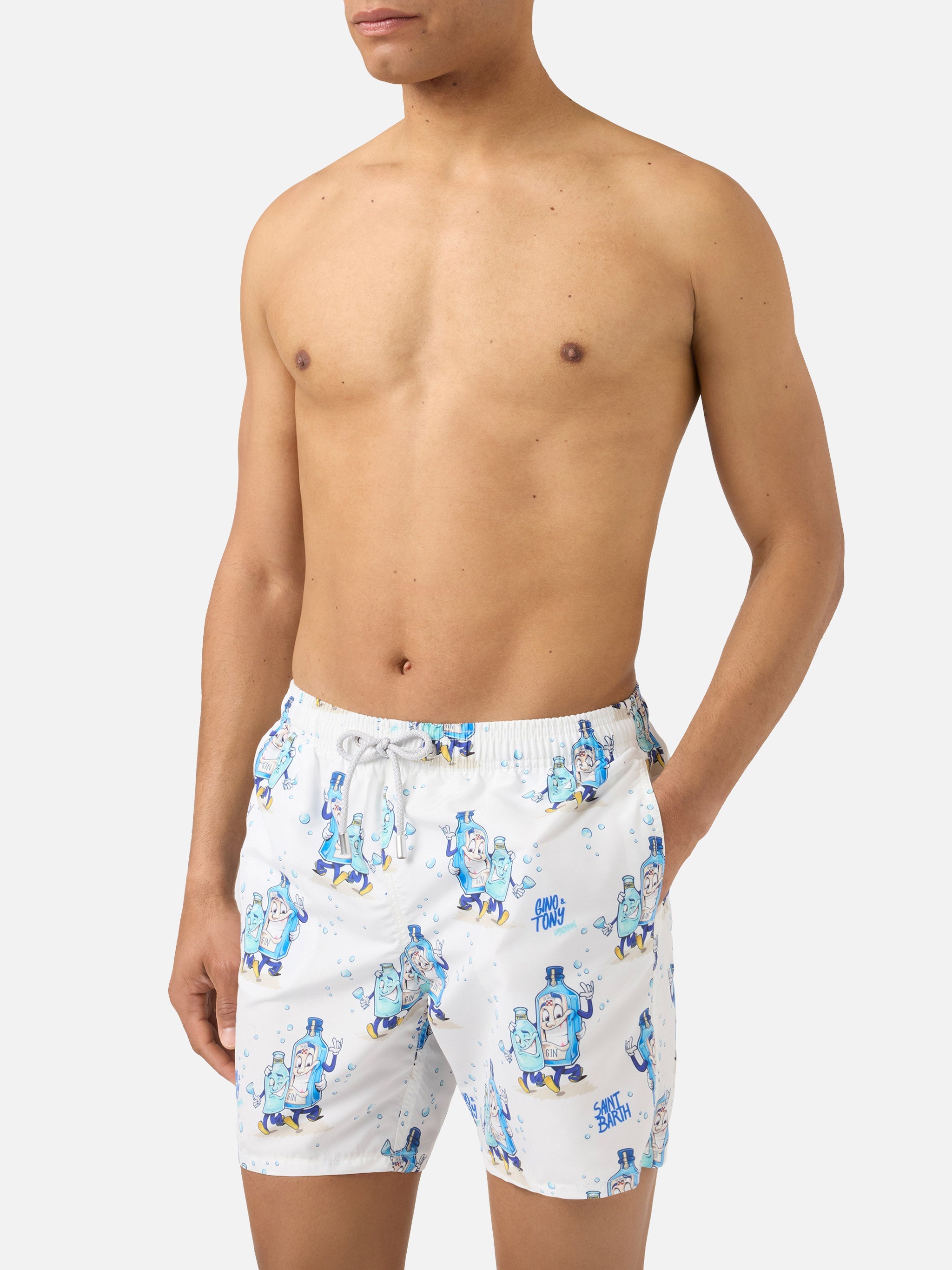 Gustavia Swim Shorts White With Gino & Tony Print | Special Edition Swimshort