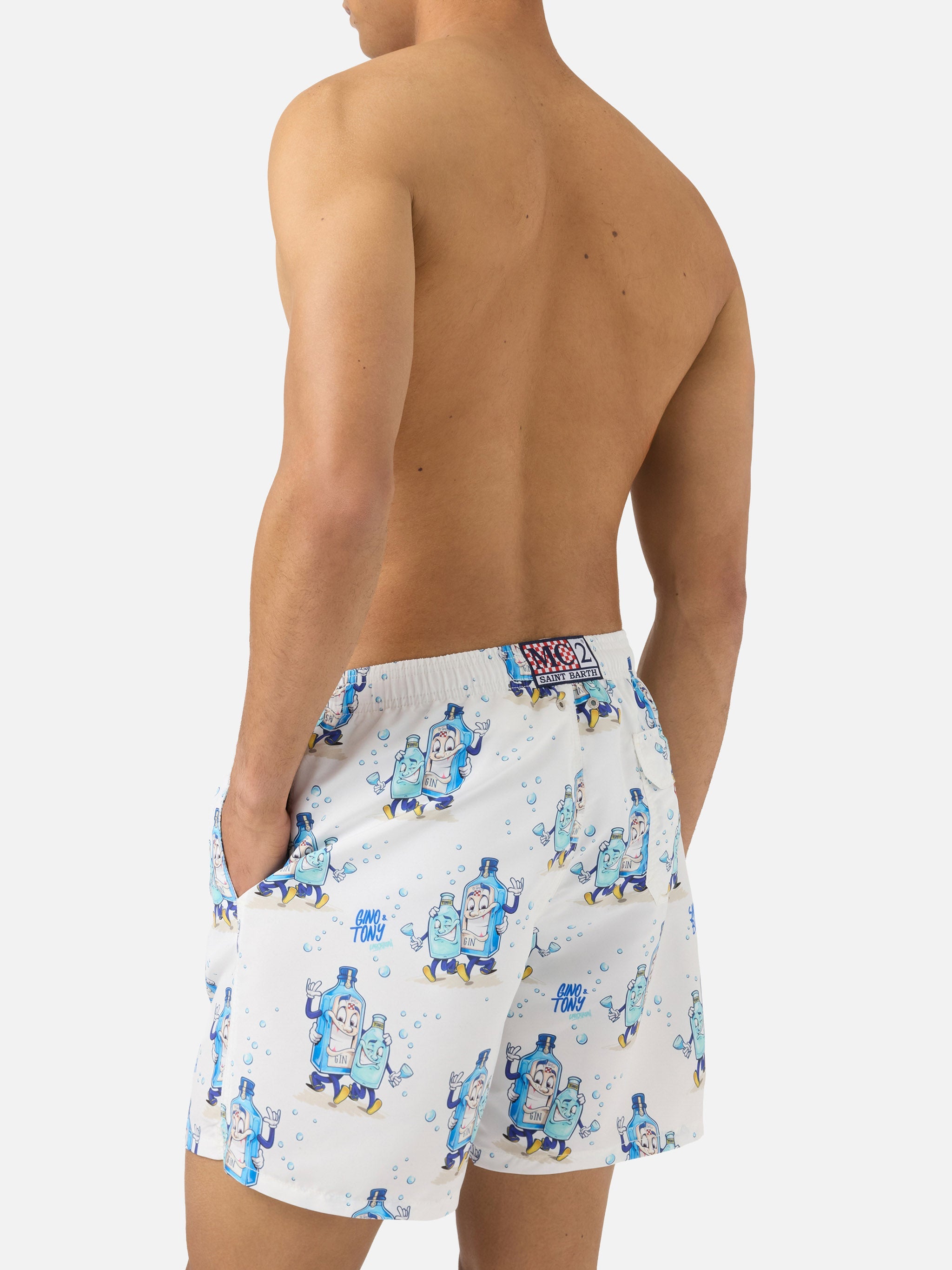 Gustavia Swim Shorts White With Gino & Tony Print | Special Edition Swimshort