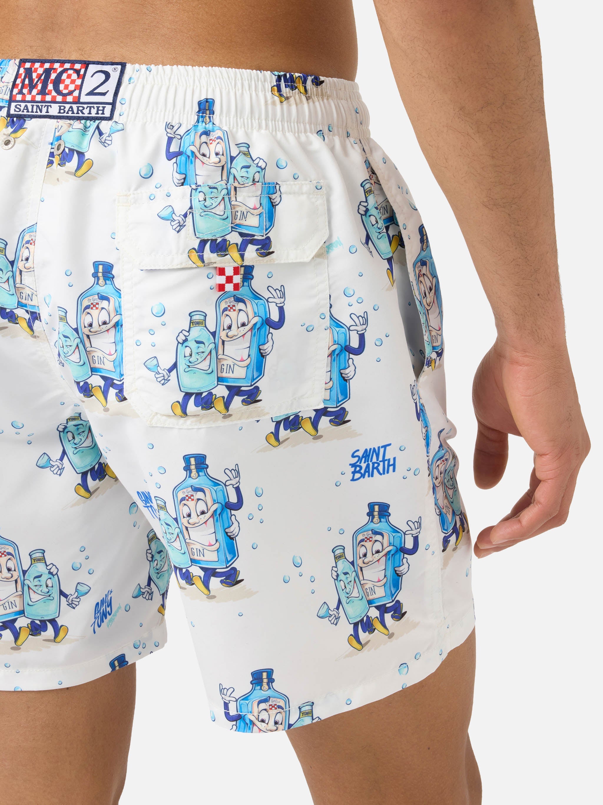 Gustavia Swim Shorts White With Gino & Tony Print | Special Edition Swimshort