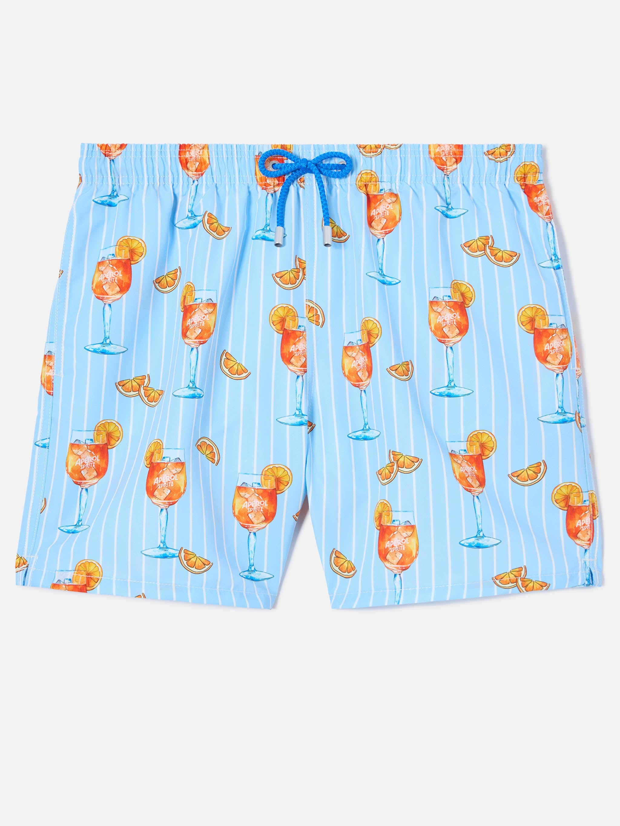 Gustavia Striped Swim Shorts With Cocktail Print | Special Edition Blue Swimshort