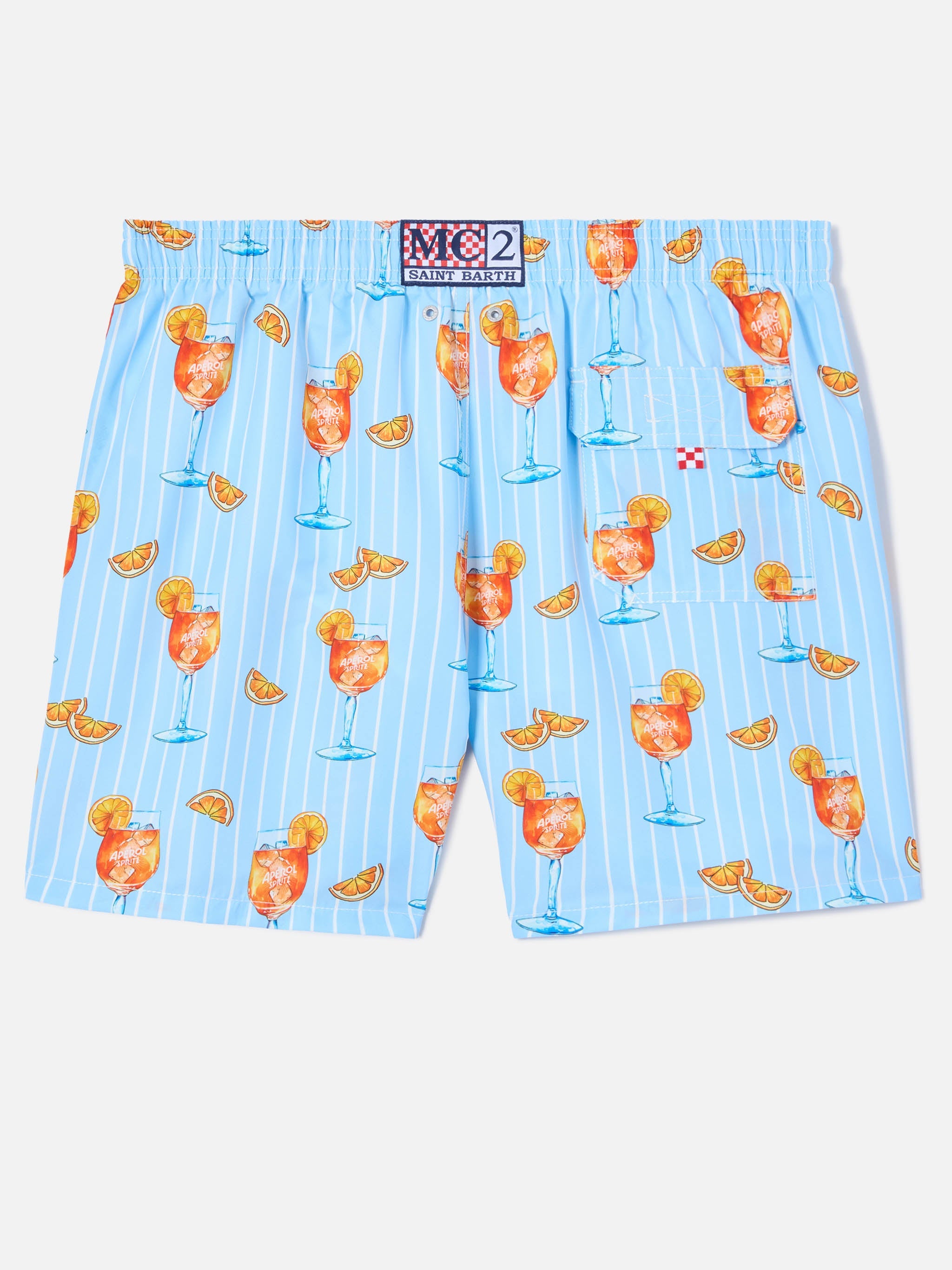 Gustavia Striped Swim Shorts With Cocktail Print | Special Edition Blue Swimshort