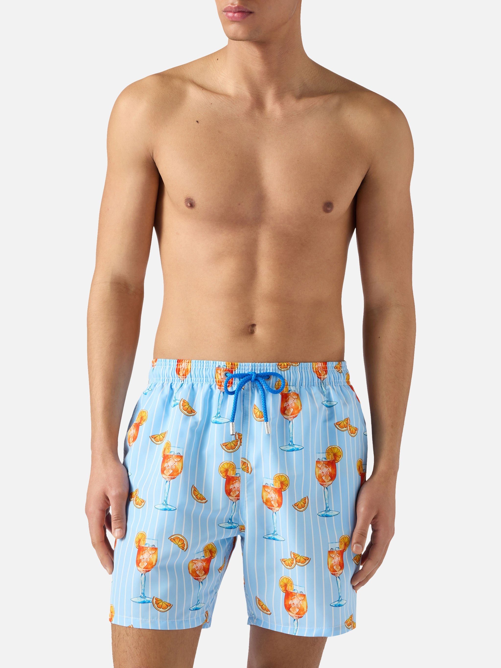 Gustavia Striped Swim Shorts With Cocktail Print | Special Edition Blue Swimshort