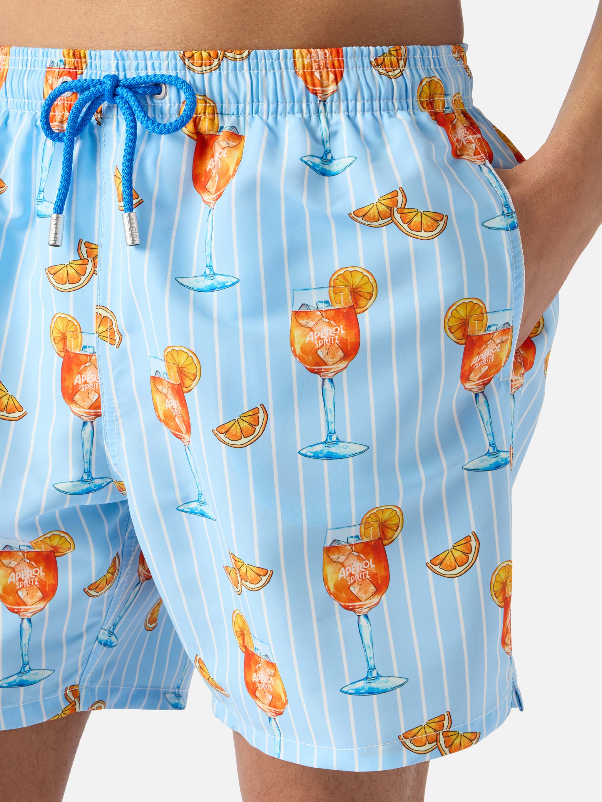 Gustavia Striped Swim Shorts With Cocktail Print | Special Edition Blue Swimshort