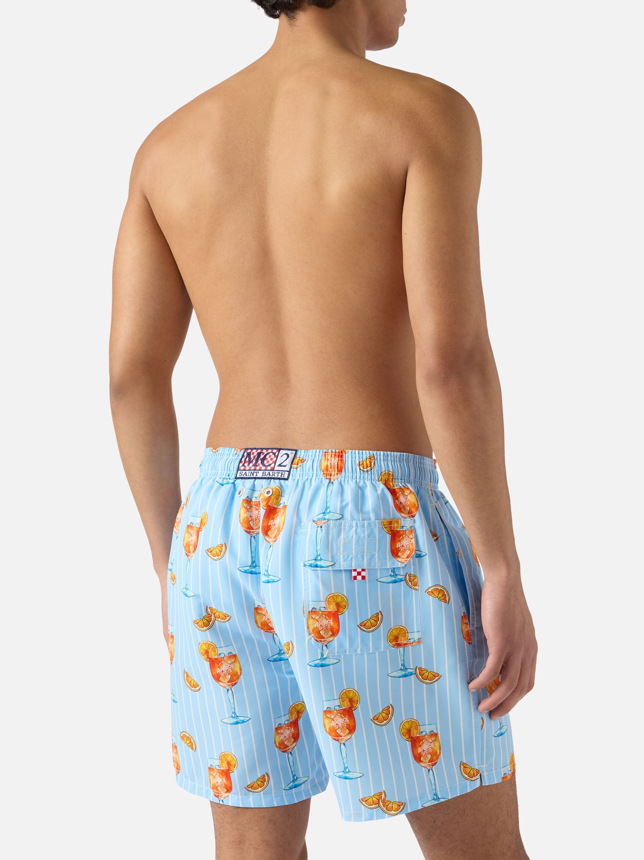Gustavia Striped Swim Shorts With Cocktail Print | Special Edition Blue Swimshort