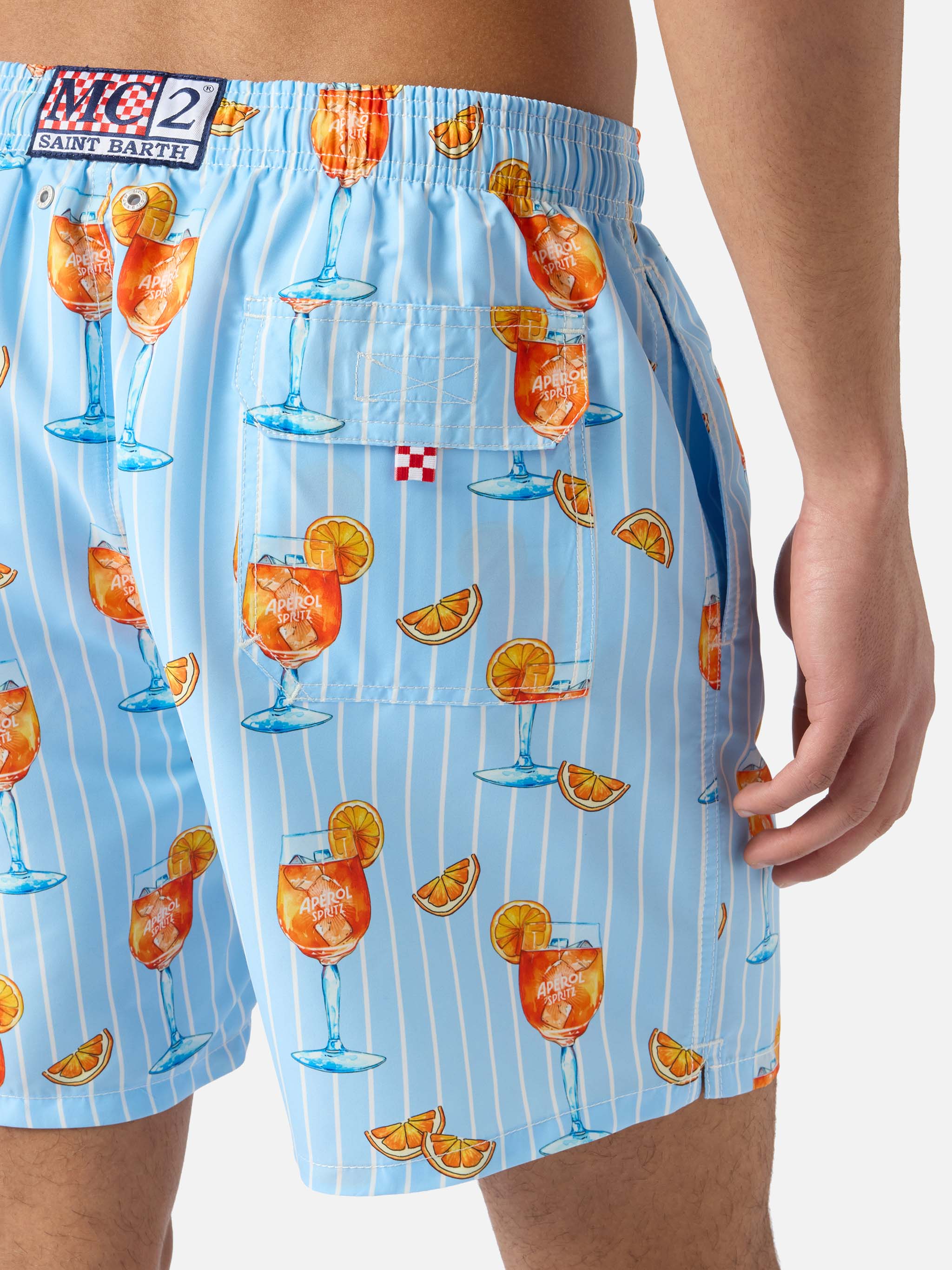Gustavia Striped Swim Shorts With Cocktail Print | Special Edition Blue Swimshort