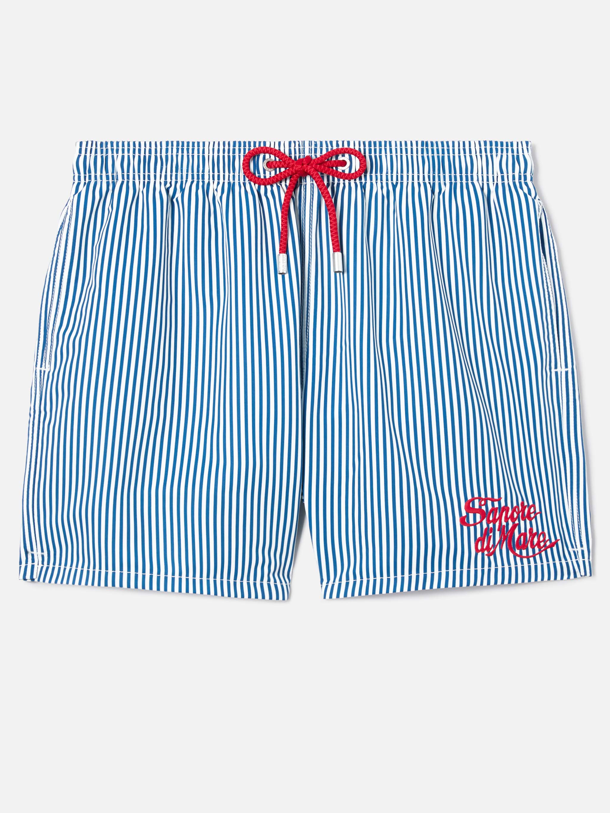 Gustavia Blue Striped Swim Shorts With Sapore Di Mare Embroidery | Special Edition Swimshort