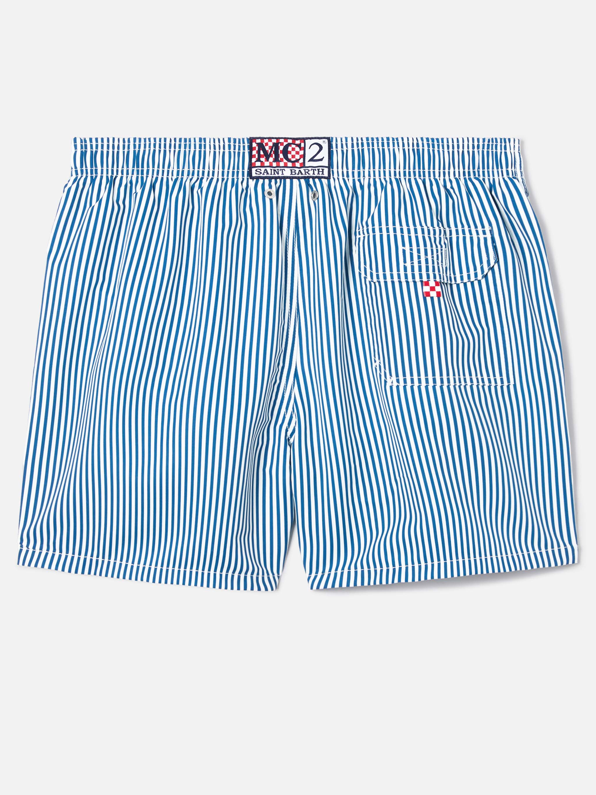 Gustavia Blue Striped Swim Shorts With Sapore Di Mare Embroidery | Special Edition Swimshort