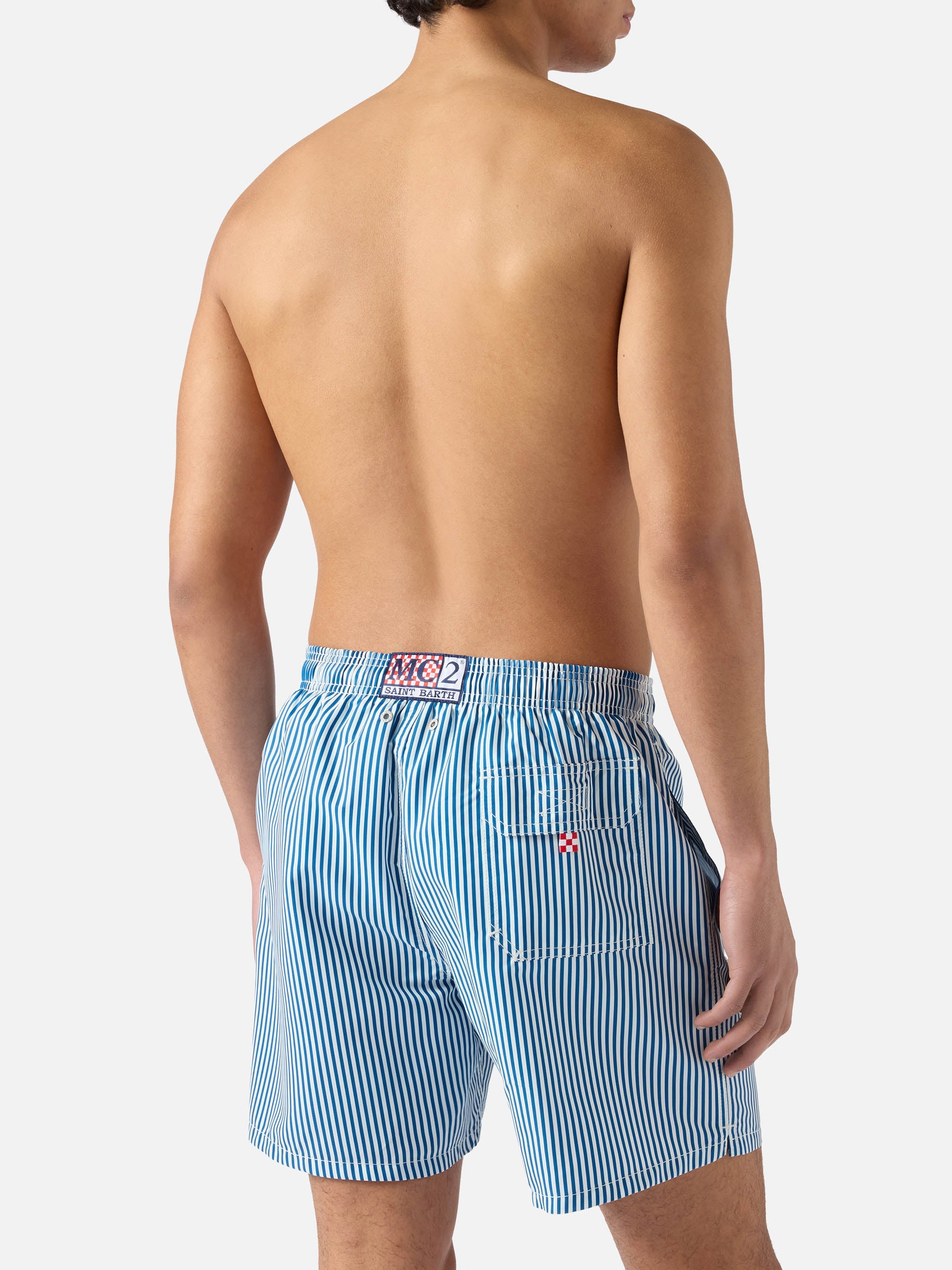 Gustavia Blue Striped Swim Shorts With Sapore Di Mare Embroidery | Special Edition Swimshort