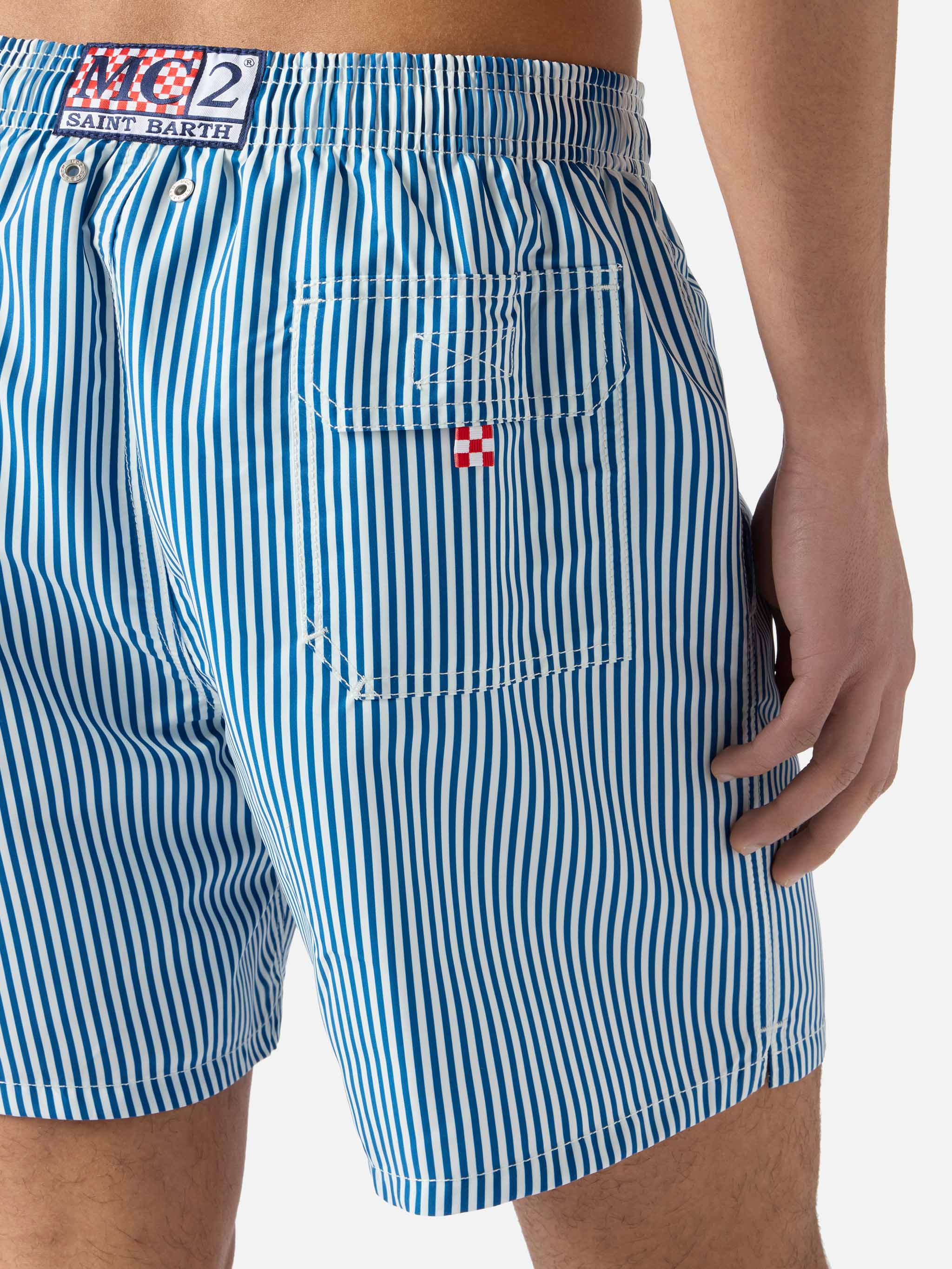 Gustavia Blue Striped Swim Shorts With Sapore Di Mare Embroidery | Special Edition Swimshort