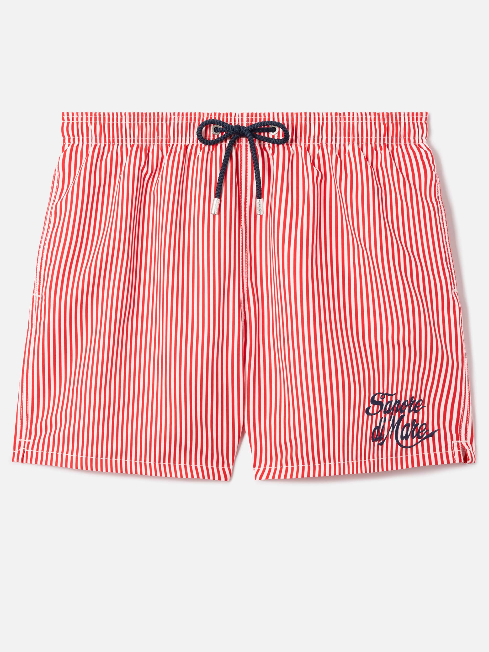 Gustavia Red Striped Swim Shorts With Sapore Di Mare Embroidery | Special Edition Swimshort