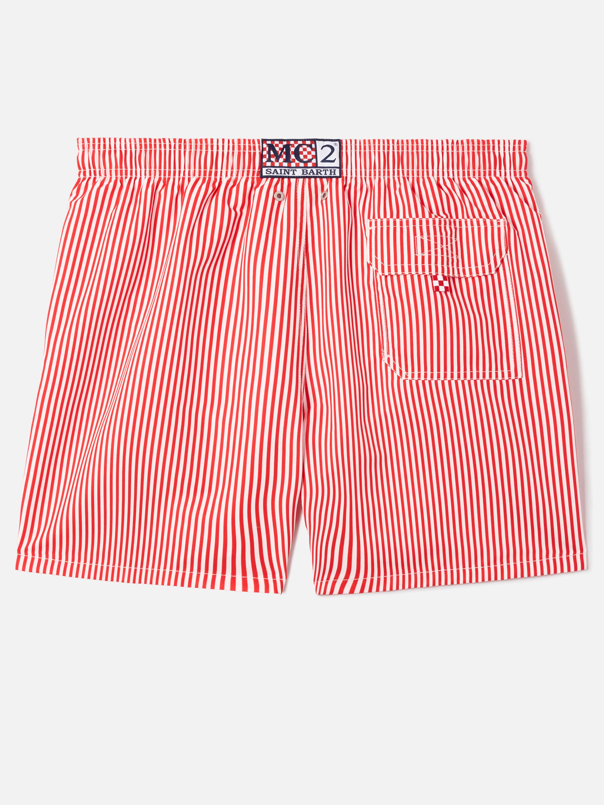 Gustavia Red Striped Swim Shorts With Sapore Di Mare Embroidery | Special Edition Swimshort