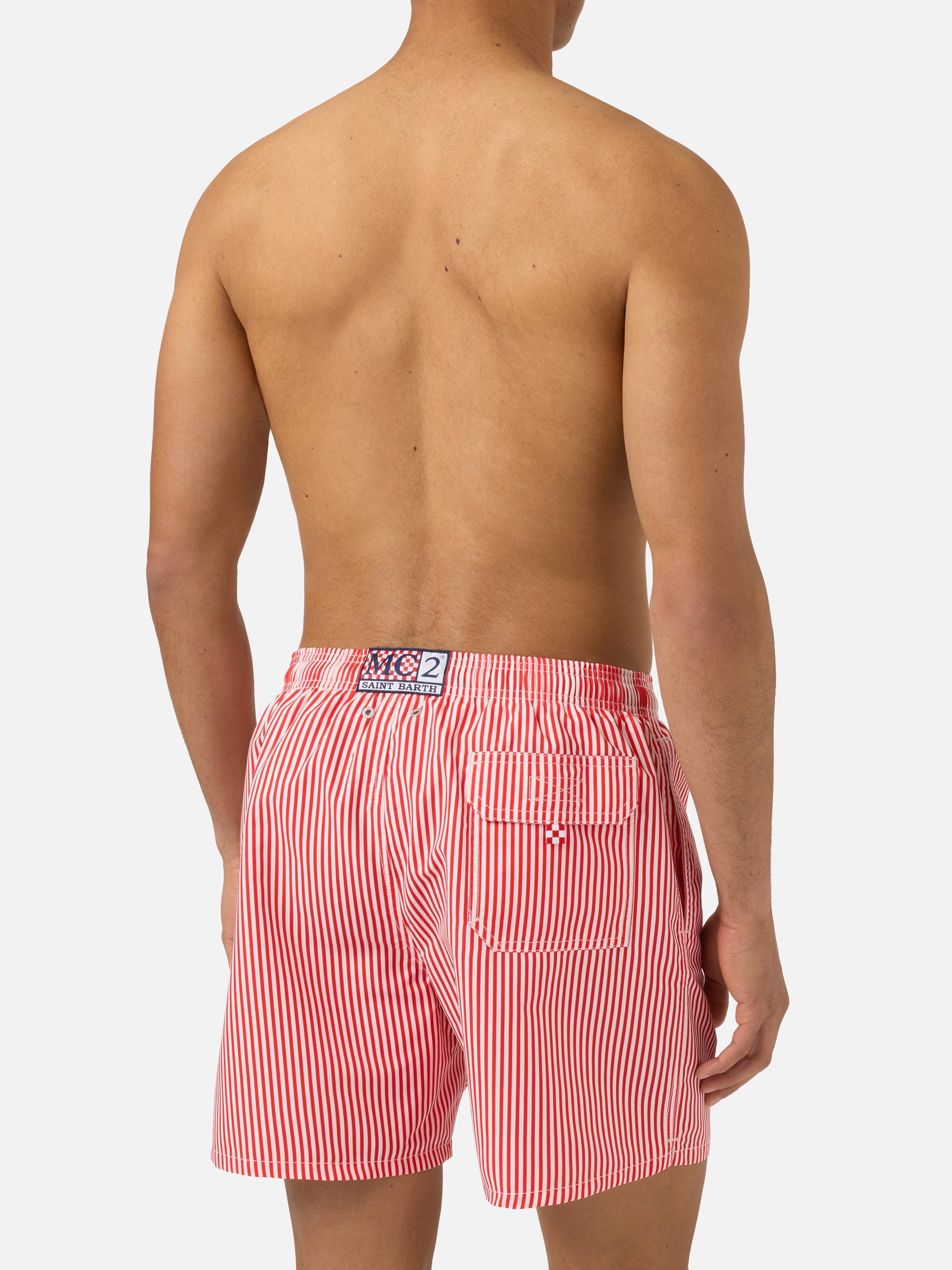 Gustavia Red Striped Swim Shorts With Sapore Di Mare Embroidery | Special Edition Swimshort