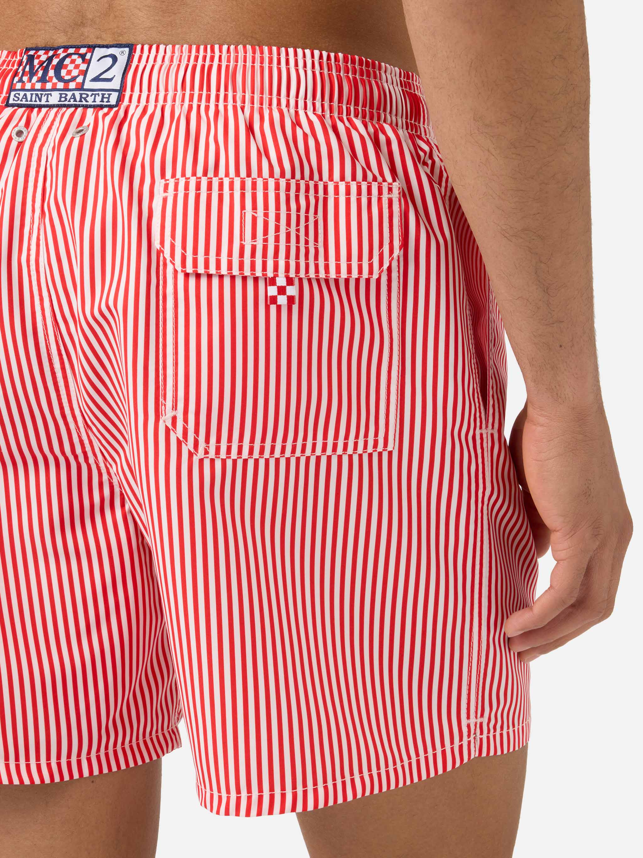 Gustavia Red Striped Swim Shorts With Sapore Di Mare Embroidery | Special Edition Swimshort