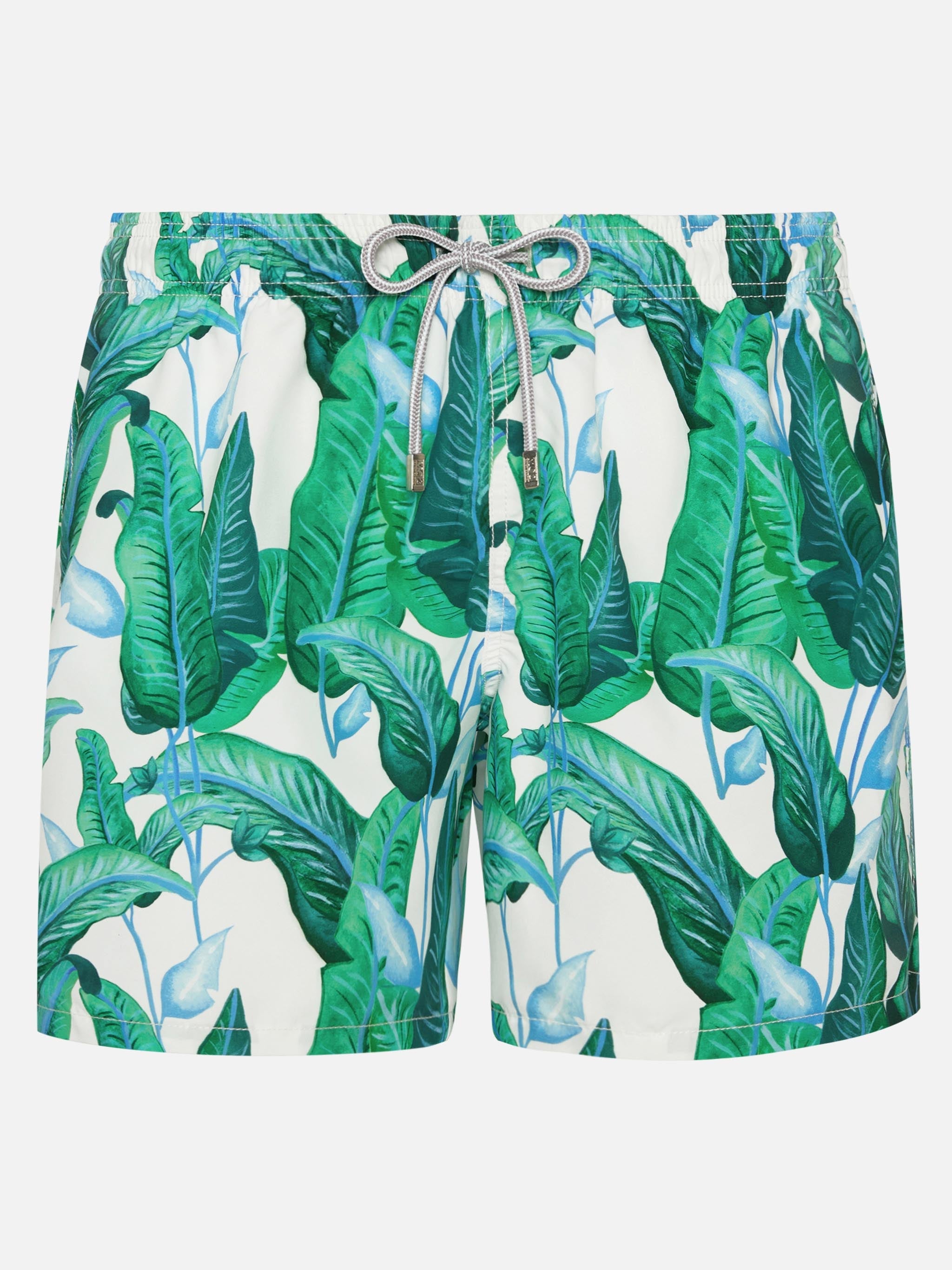 Tropical Leaf Print Mid-Length Swim Shorts Green Swimshort