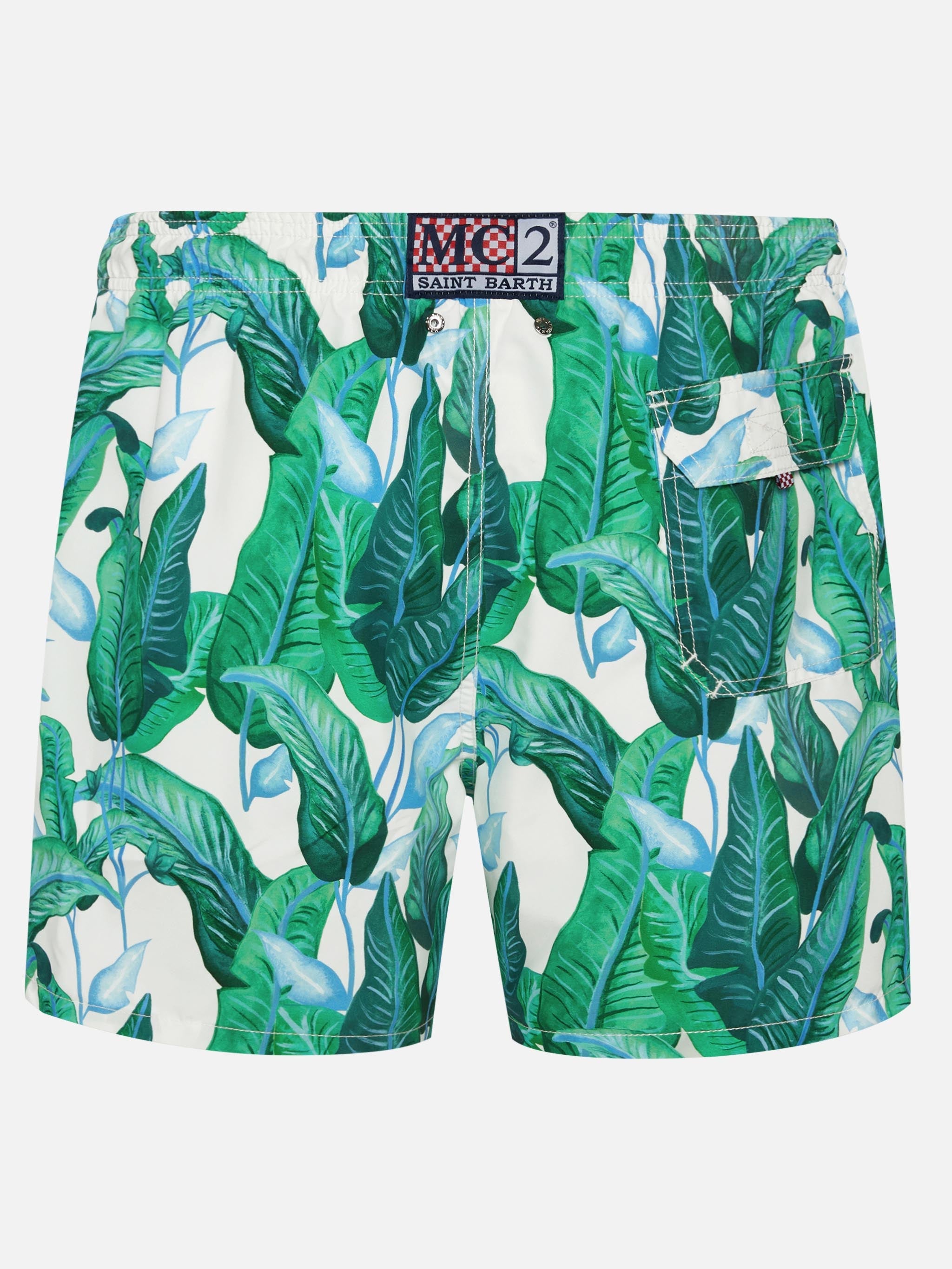 Tropical Leaf Print Mid-Length Swim Shorts Green Swimshort
