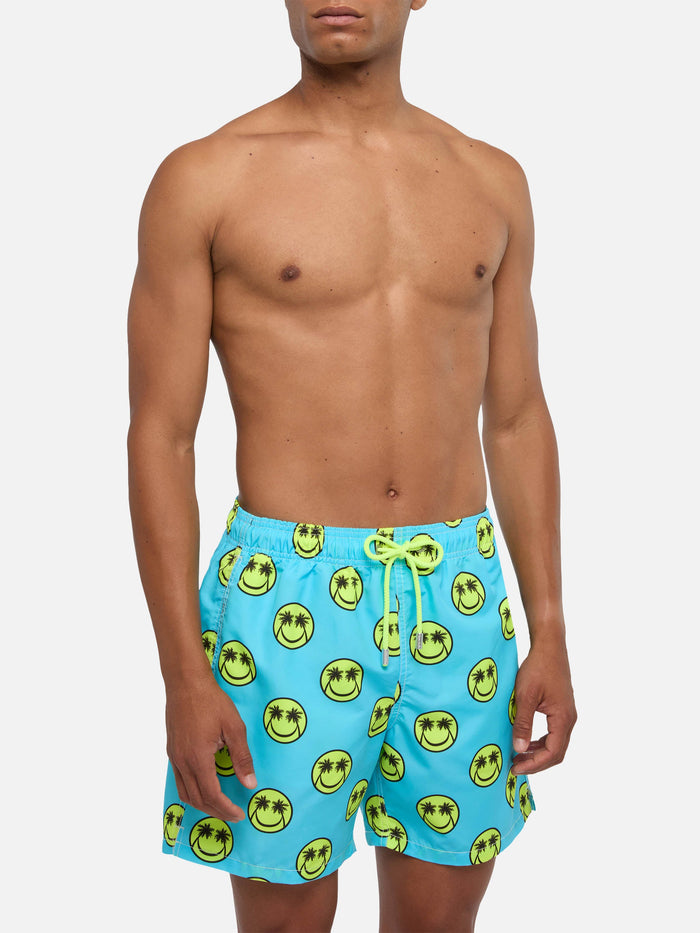 Palm Smile Mid-Length Swim Shorts Blue Swimshort