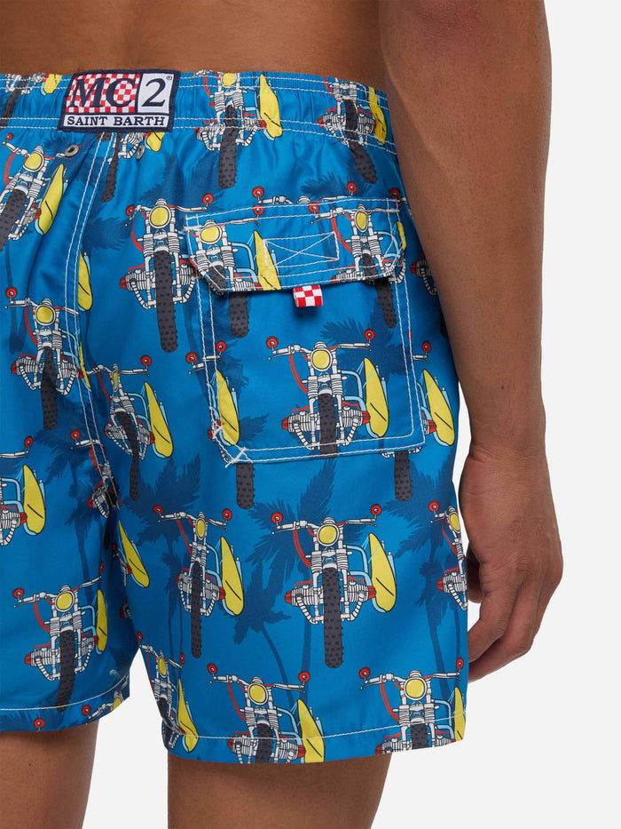 Mid-Length Swimshorts With Surf Motorbike Blue Swimshort
