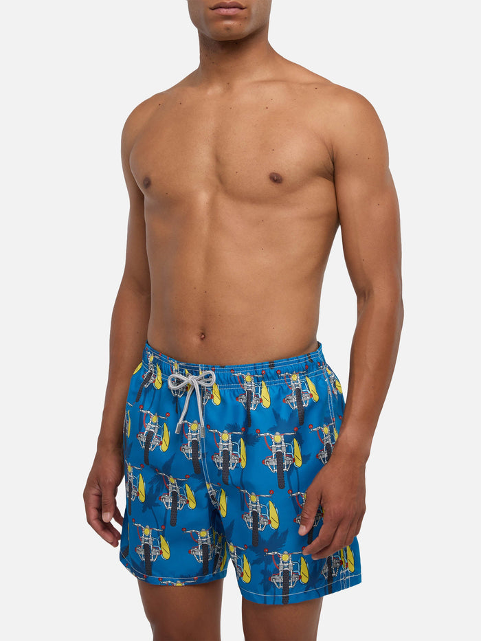 Mid-Length Swimshorts With Surf Motorbike Blue Swimshort