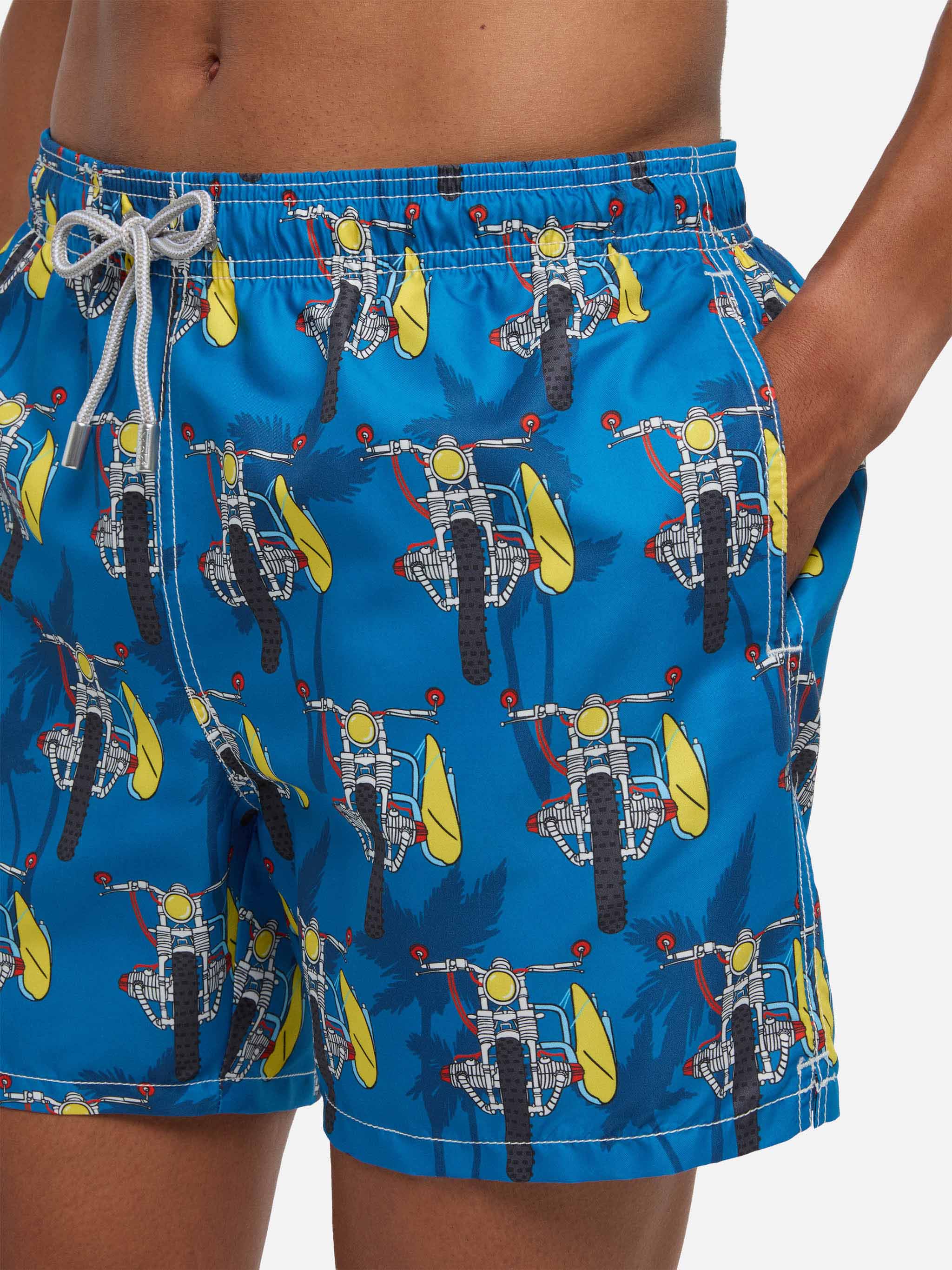 Mid-Length Swimshorts With Surf Motorbike Blue Swimshort