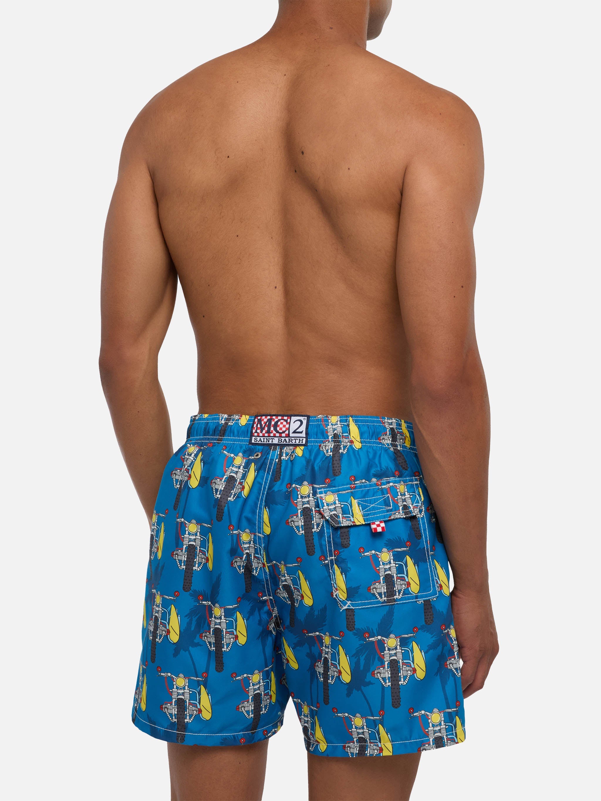 Mid-Length Swimshorts With Surf Motorbike Blue Swimshort
