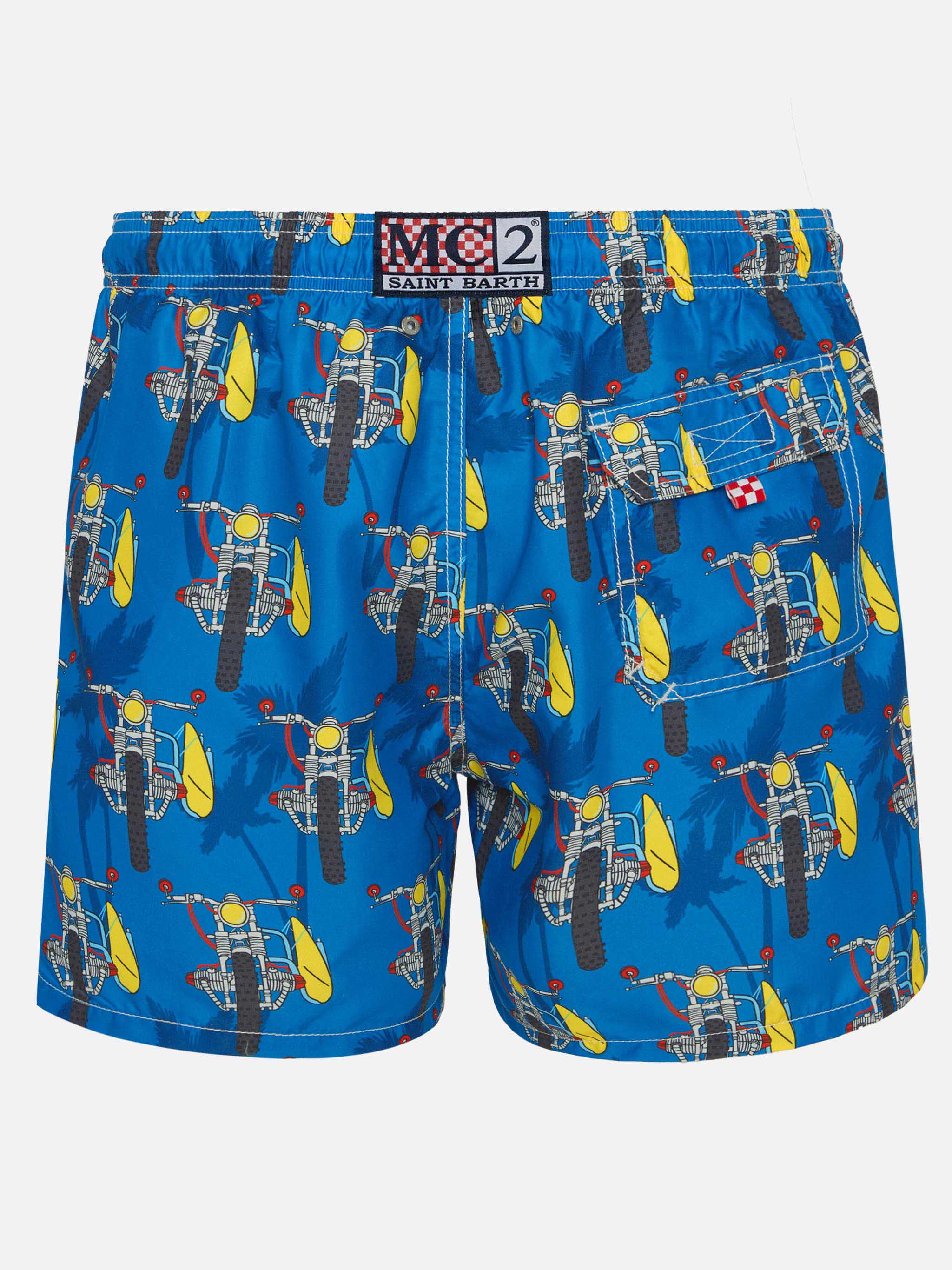 Mid-Length Swimshorts With Surf Motorbike Blue Swimshort