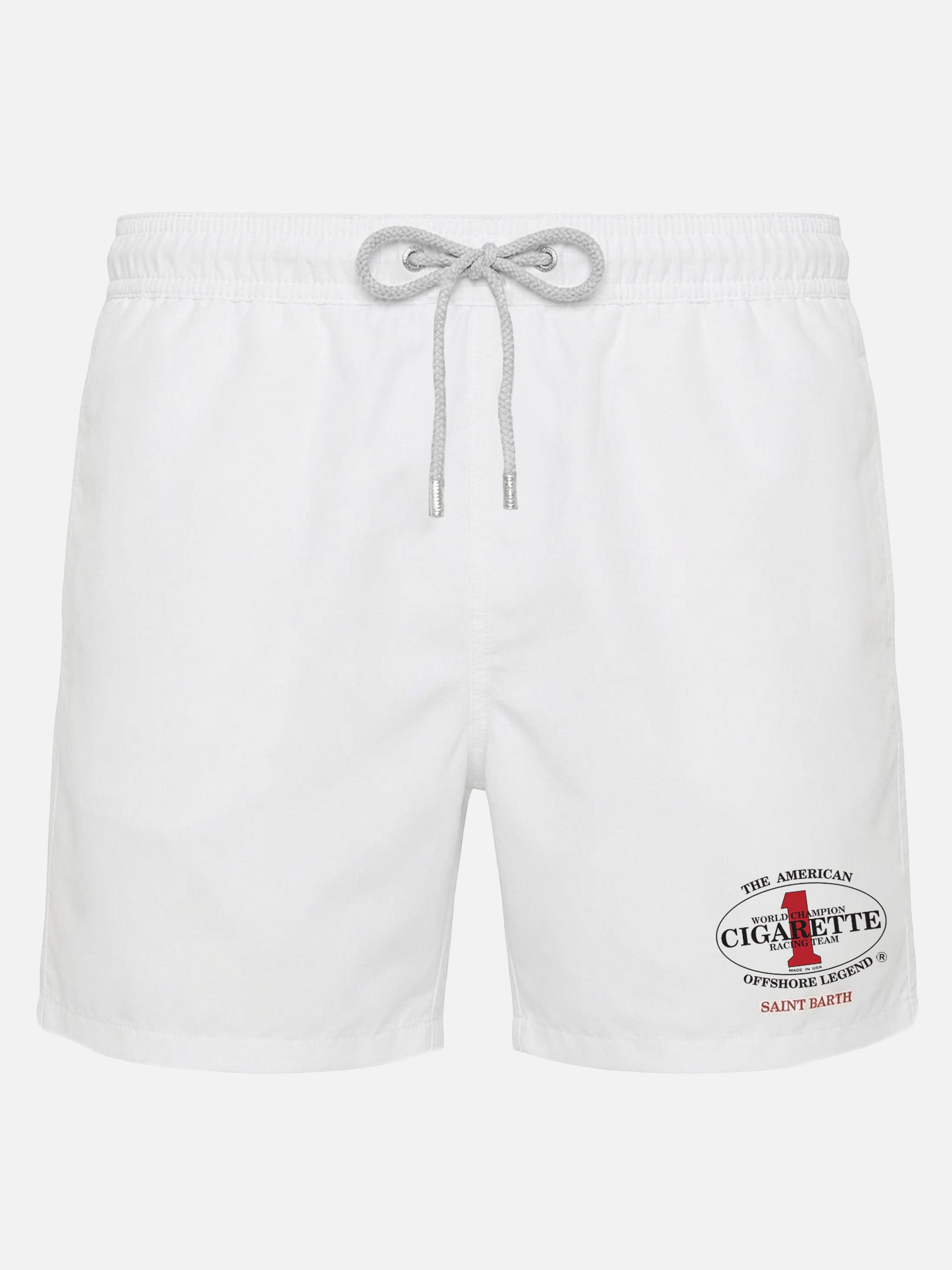 Gustavia White Swim Shorts With Cigarette Embroidery | Special Edition Swimshort