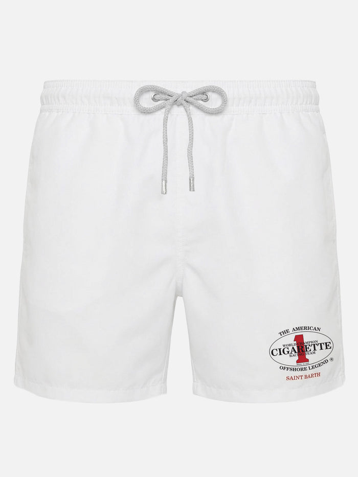 Gustavia White Swim Shorts With Cigarette Embroidery | Special Edition Swimshort