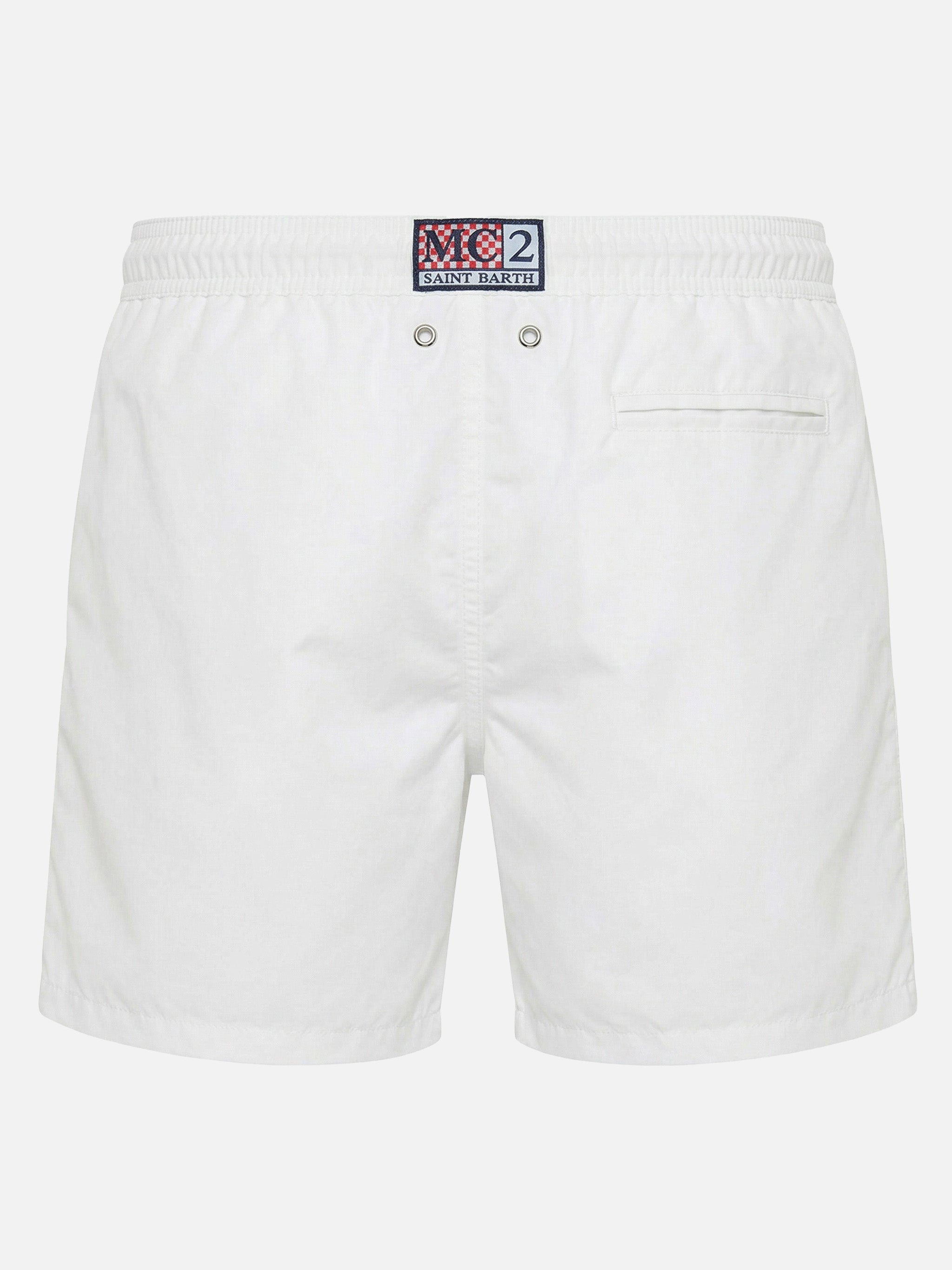 Gustavia White Swim Shorts With Cigarette Embroidery | Special Edition Swimshort