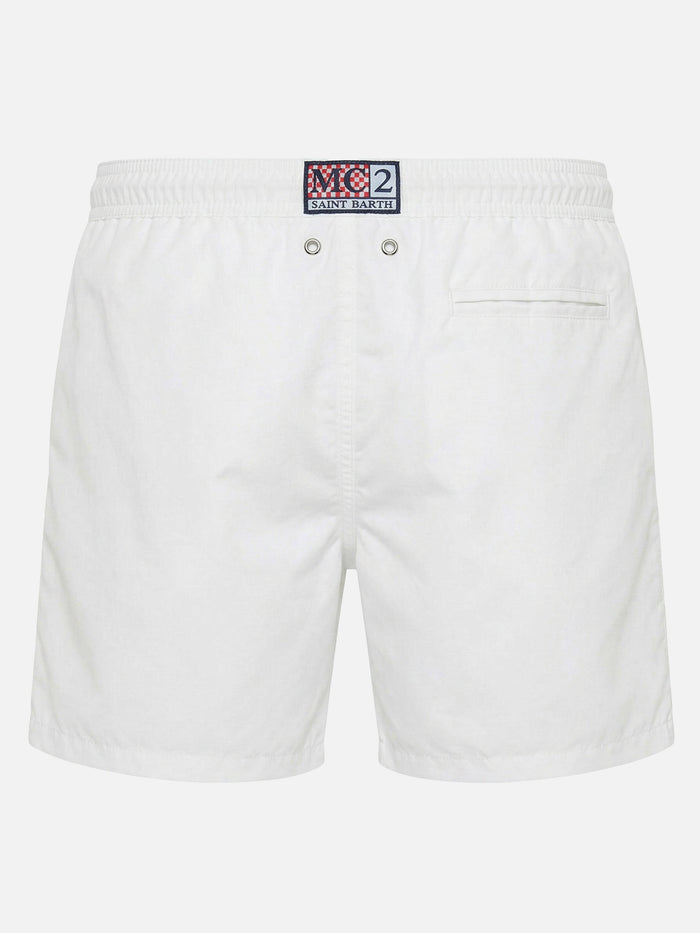 Gustavia White Swim Shorts With Cigarette Embroidery | Special Edition Swimshort