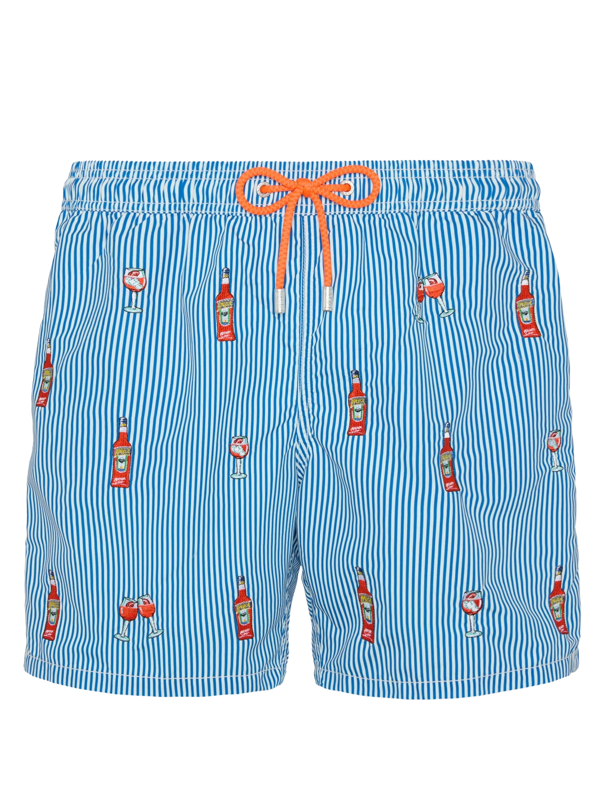 Mid-Length Striped Gustavia Swim-Shorts With Aperol Spritz Embroidery | Special Edition Blue Swimshort